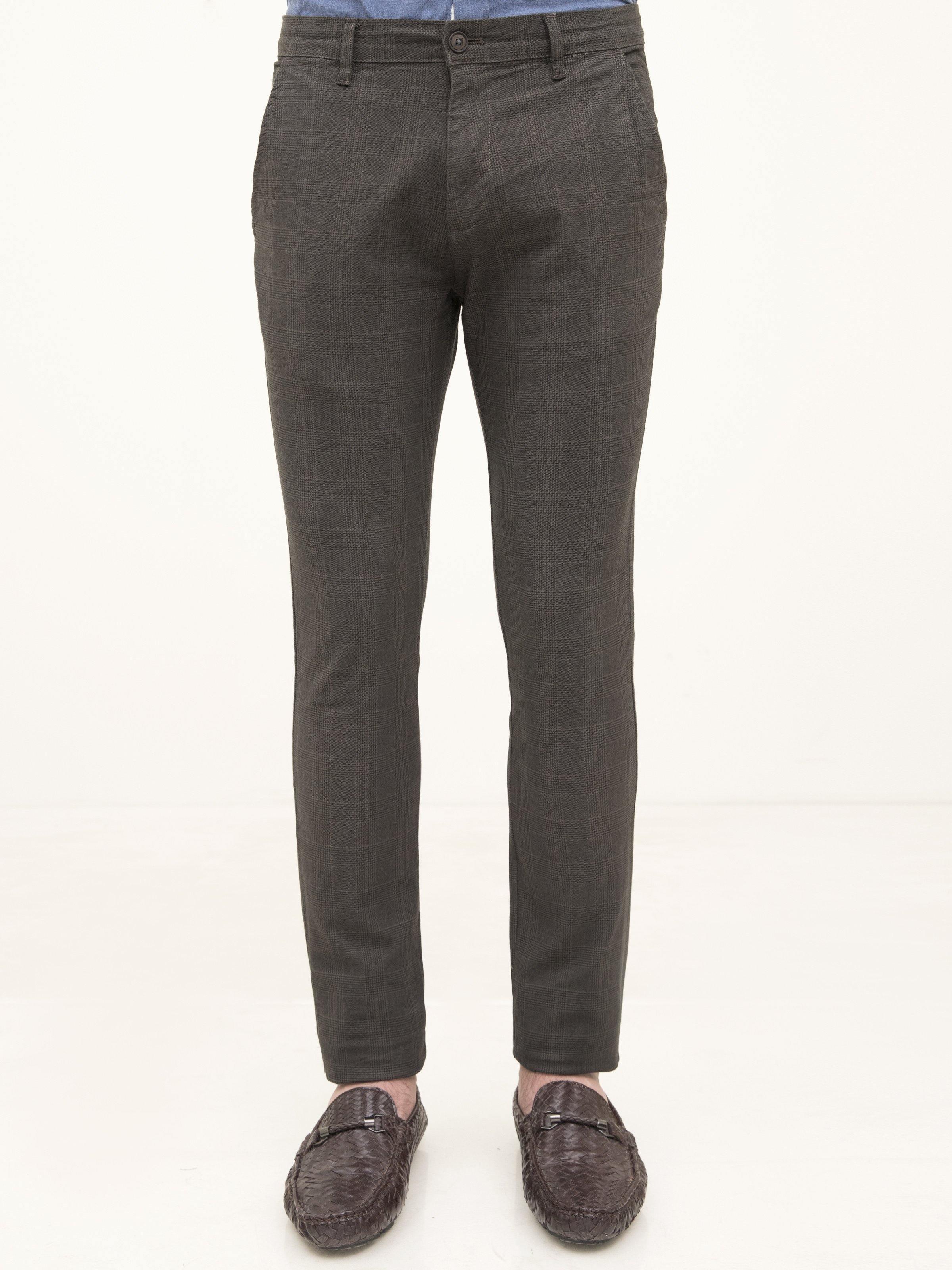 Dark olive casual pants, front view, slim straight fit