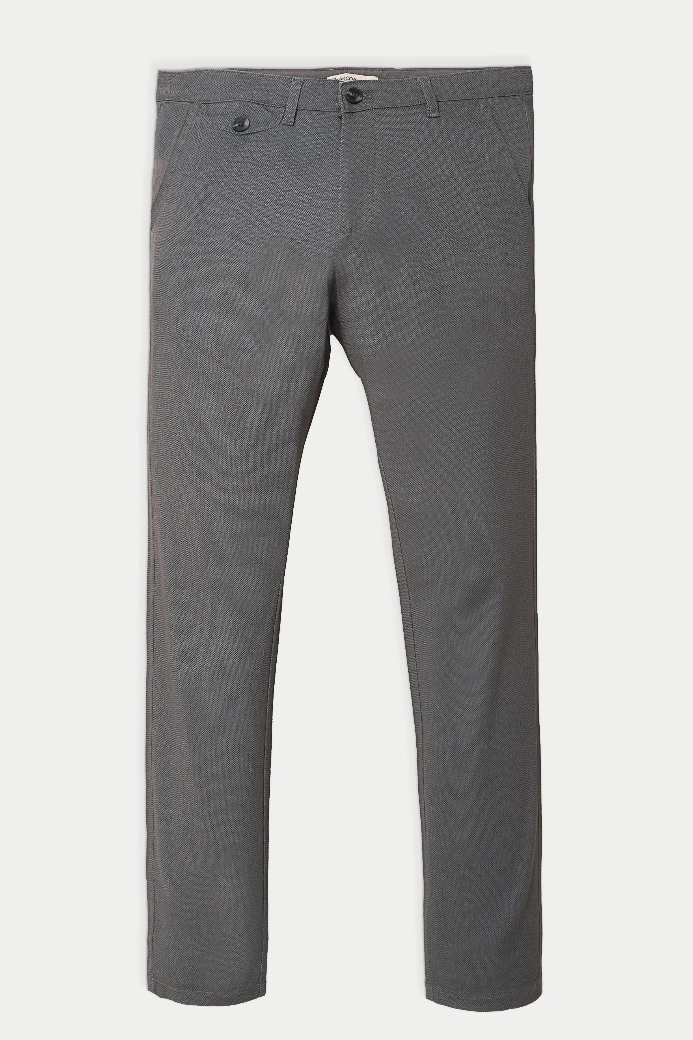 Grey casual pants with front button and zip fly