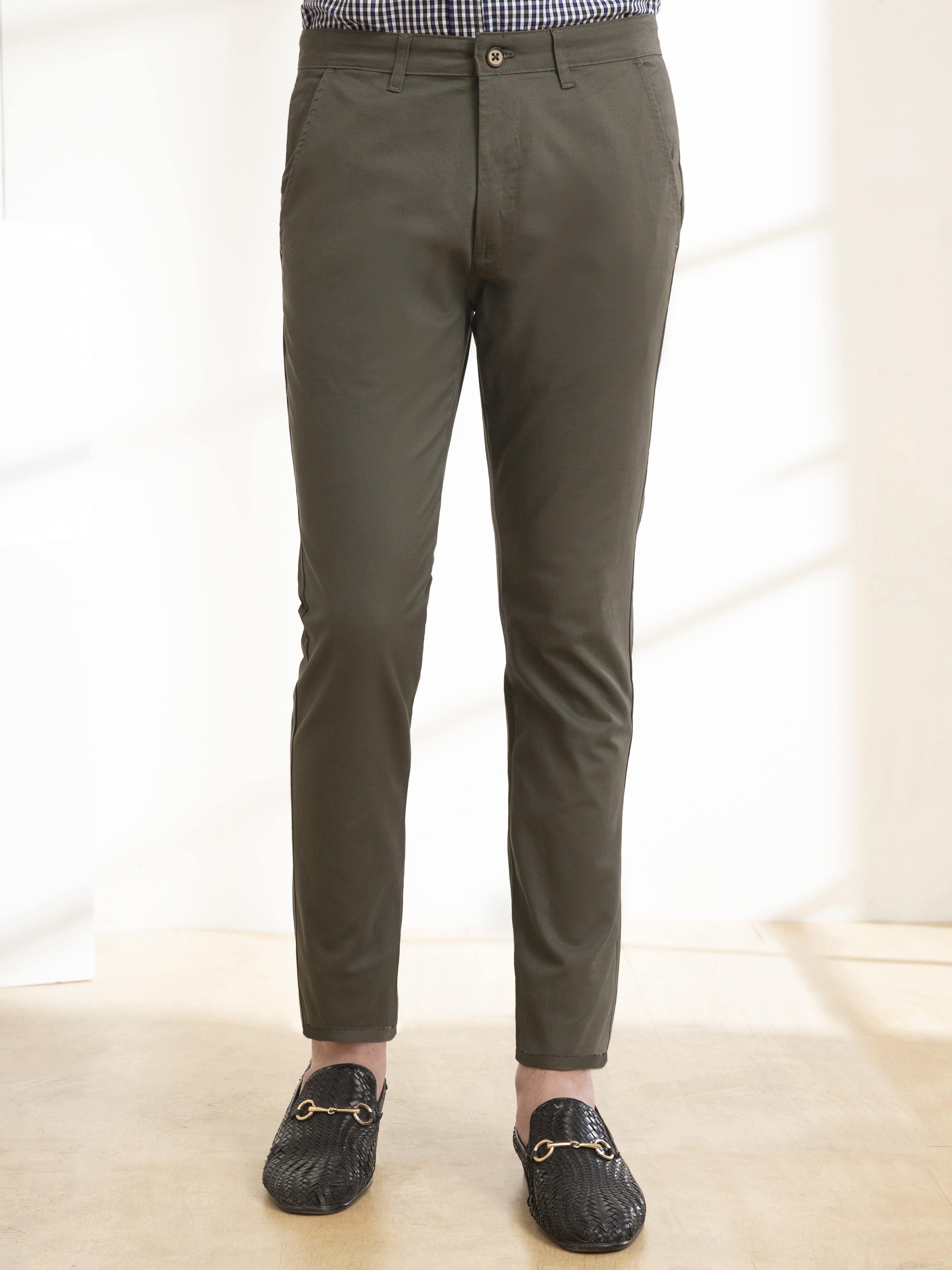 CASUAL PANT SLIM FIT CROSS POCKET OLIVE at Charcoal Clothing