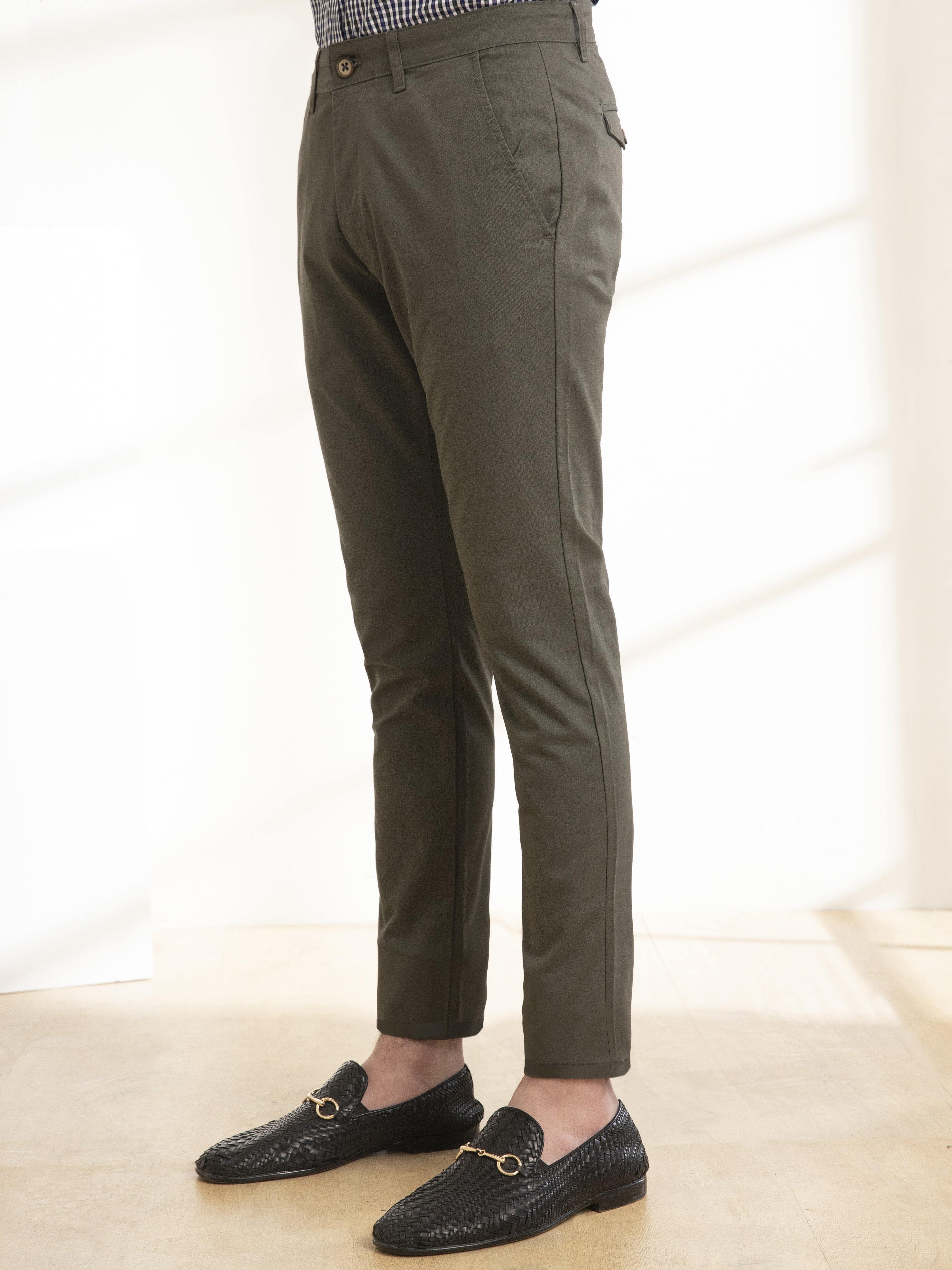 CASUAL PANT SLIM FIT CROSS POCKET OLIVE at Charcoal Clothing