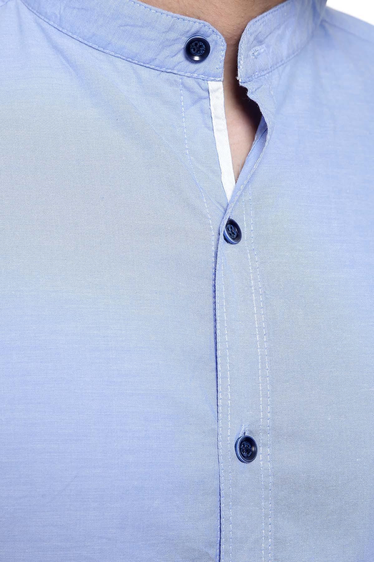 CASUAL SHIRT BAN COLLAR SKY BLUE at Charcoal Clothing