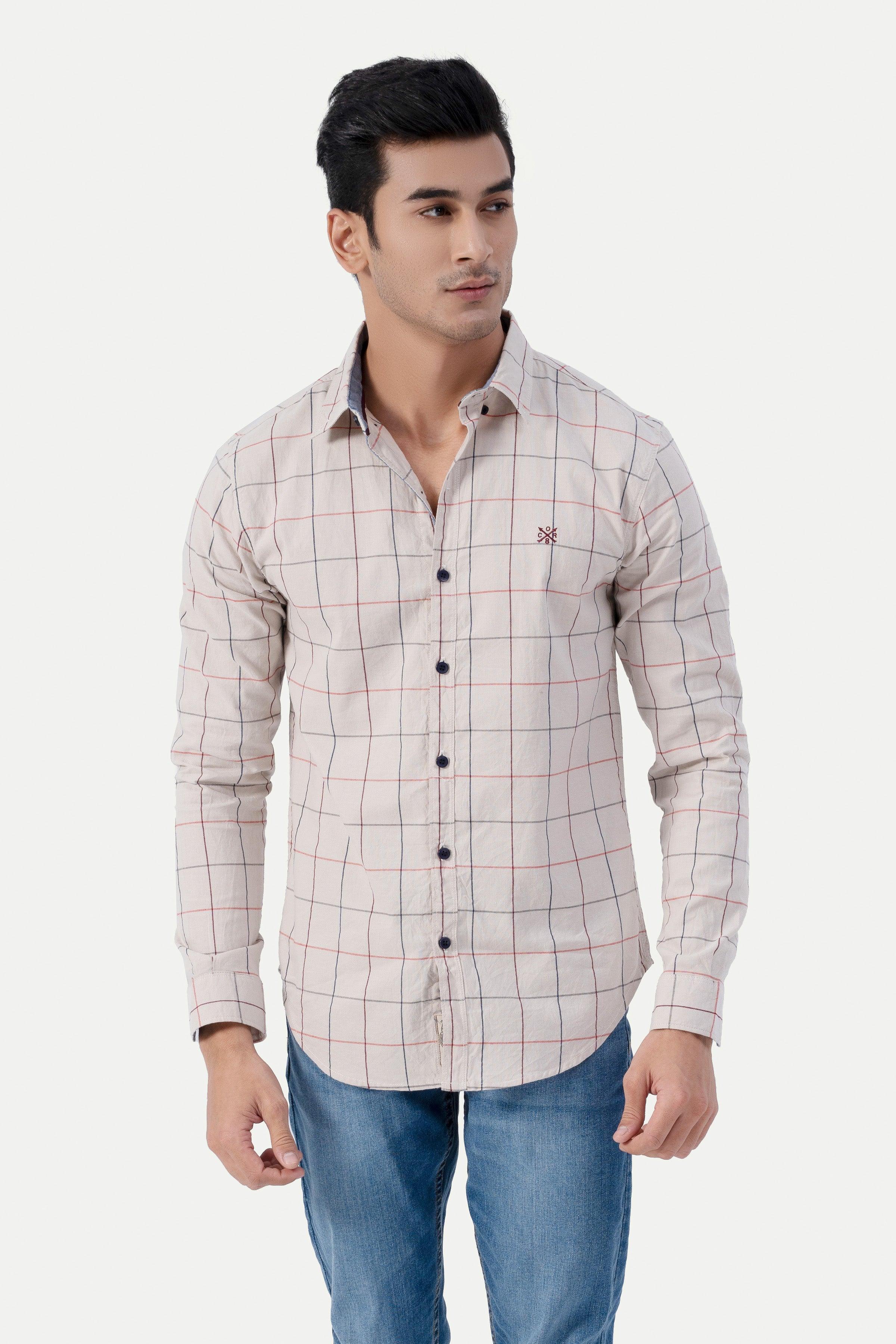 CASUAL SHIRT BEIGE CHECK at Charcoal Clothing