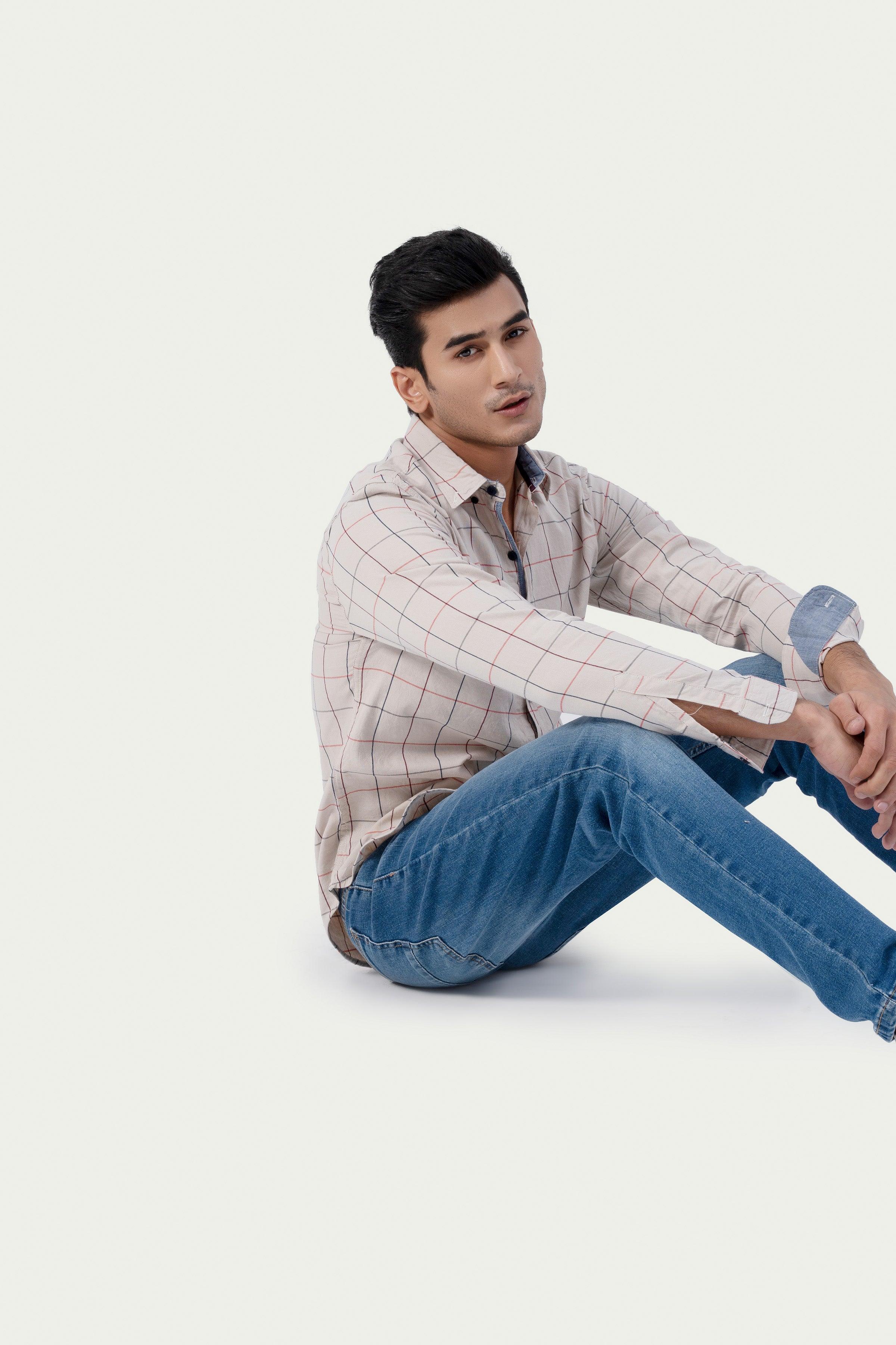 CASUAL SHIRT BEIGE CHECK at Charcoal Clothing