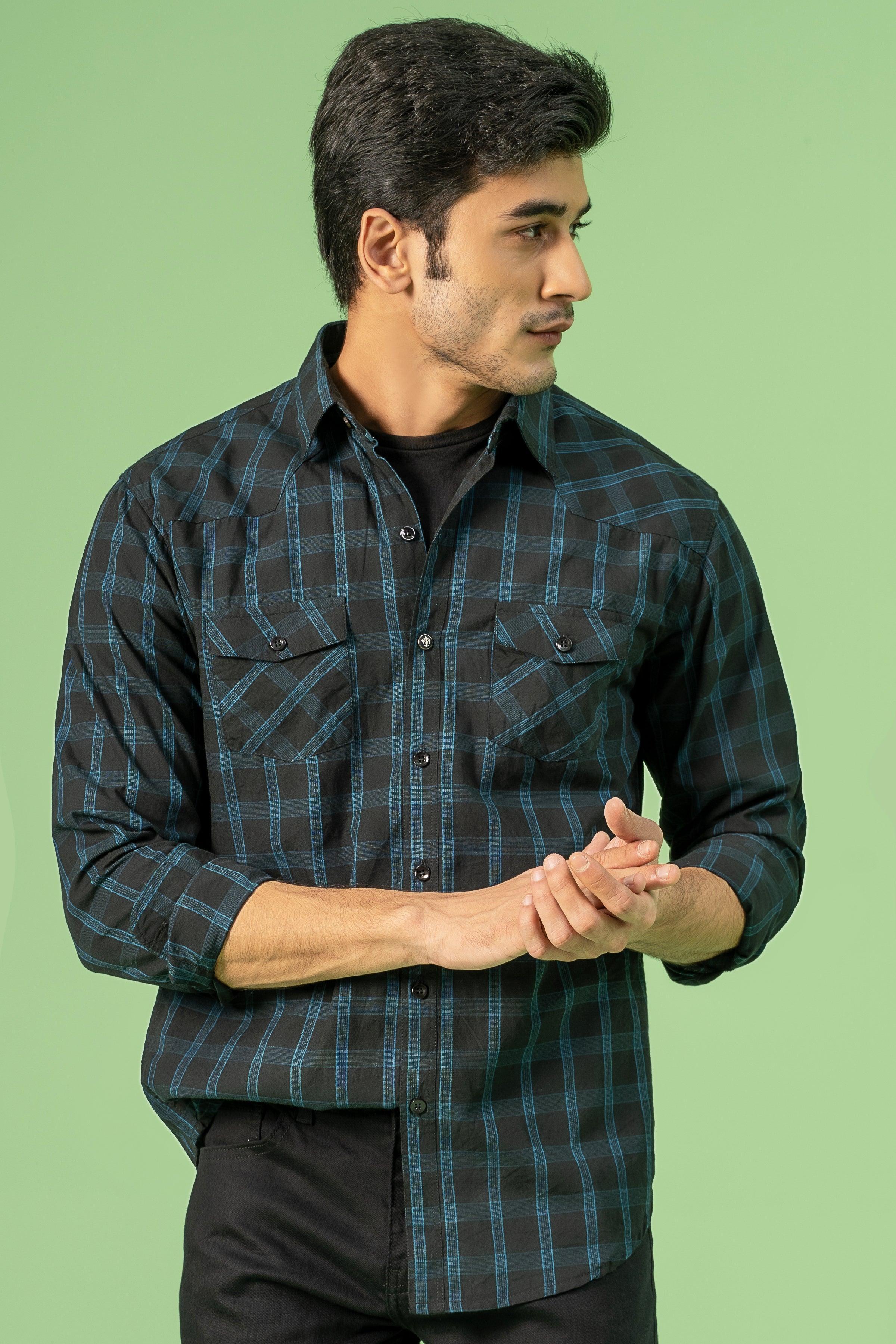 CASUAL SHIRT BLACK BLUE at Charcoal Clothing