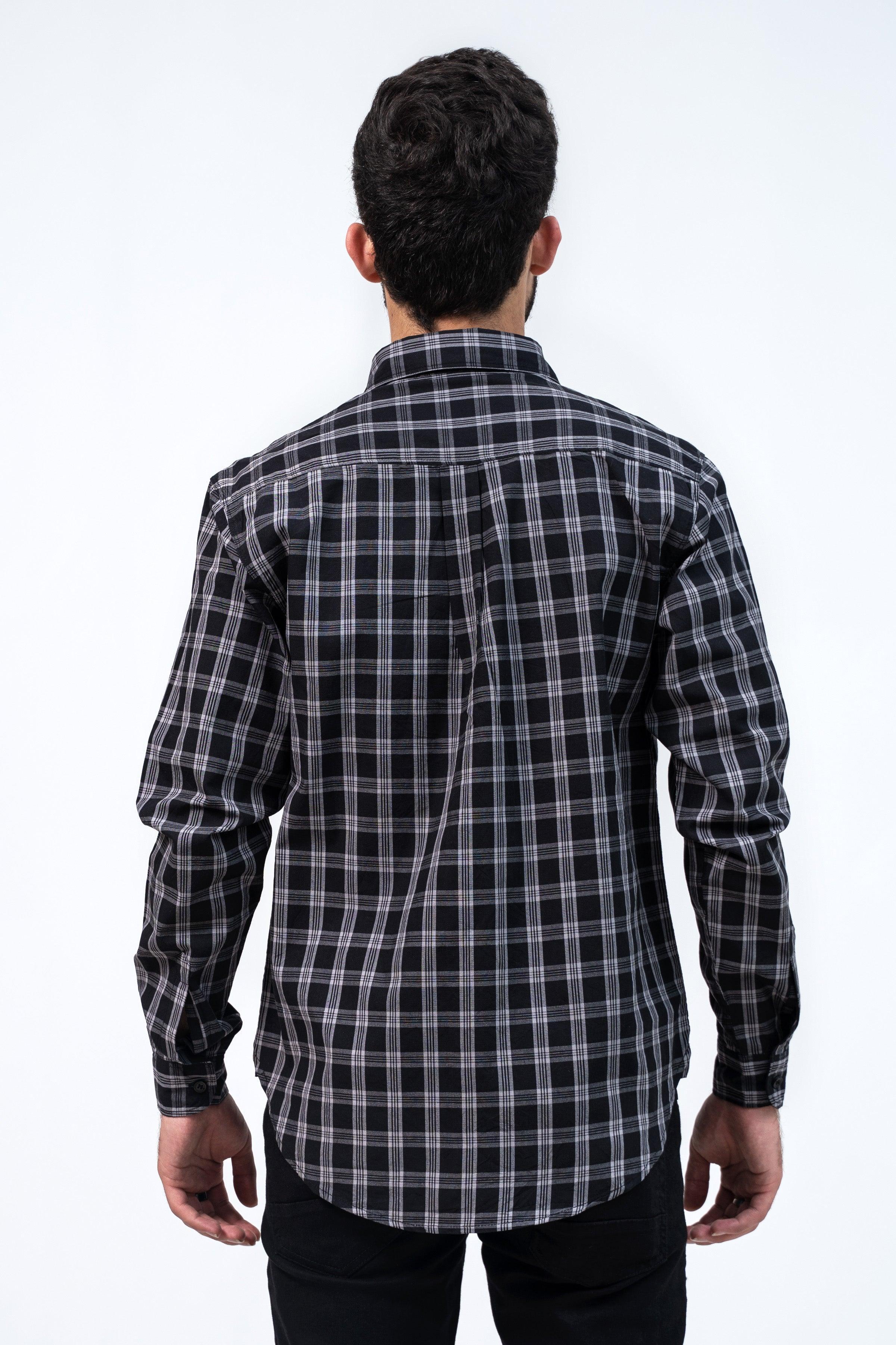 CASUAL SHIRT BLACK GREY CHECK at Charcoal Clothing