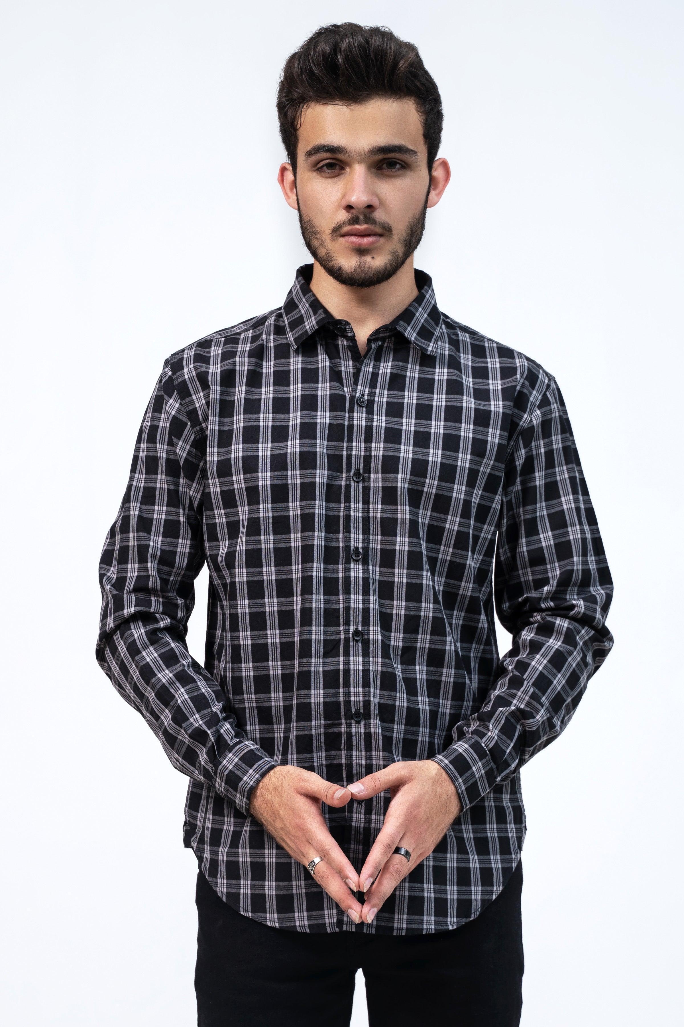 CASUAL SHIRT BLACK GREY CHECK at Charcoal Clothing