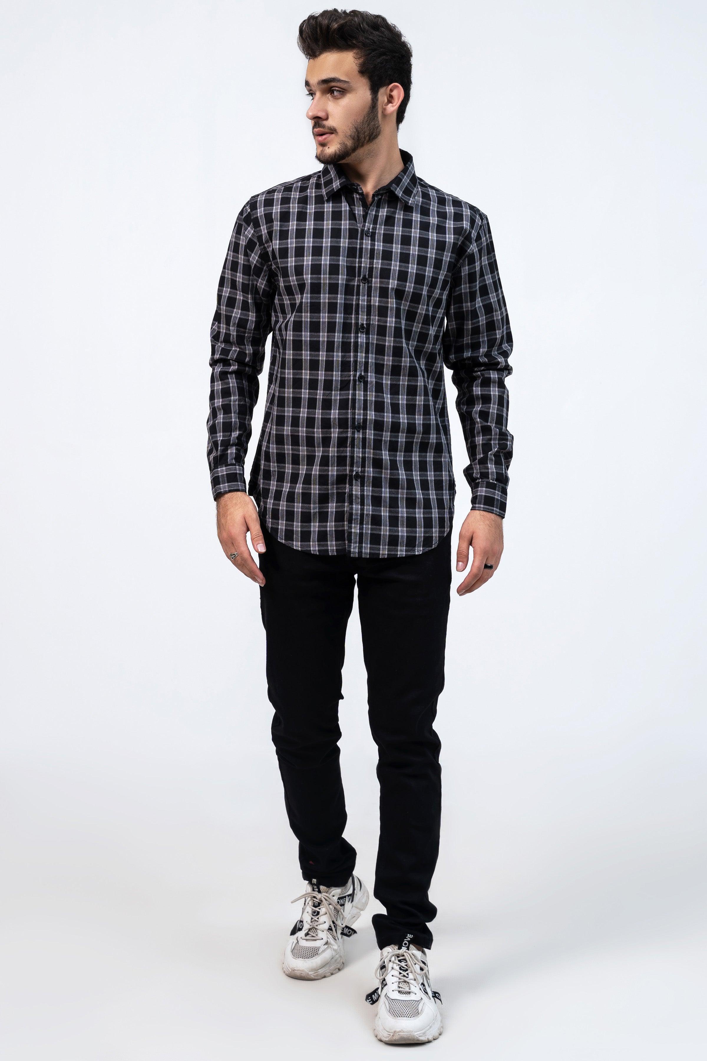 CASUAL SHIRT BLACK GREY CHECK at Charcoal Clothing