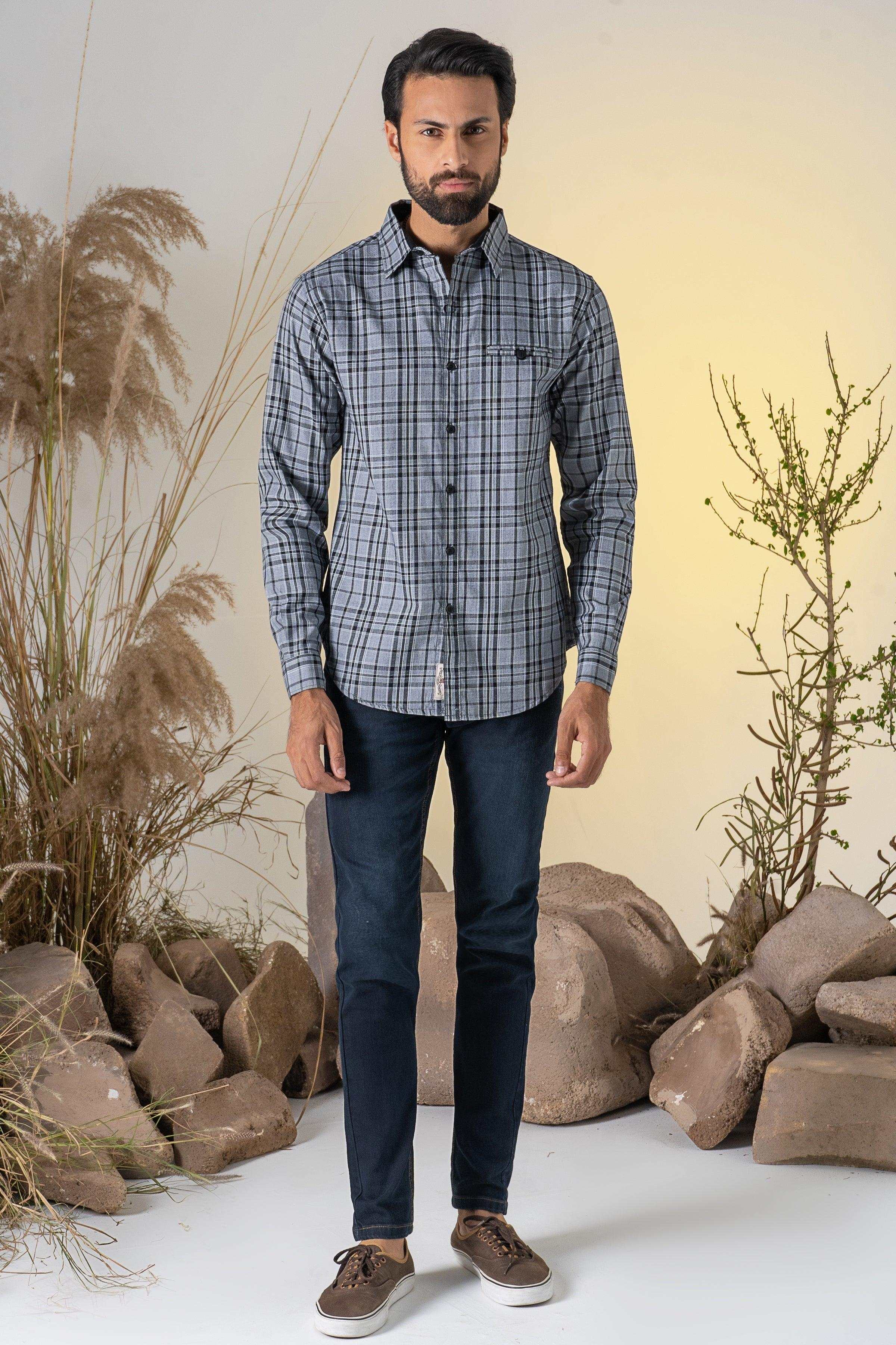 CASUAL SHIRT BLACK GREY at Charcoal Clothing