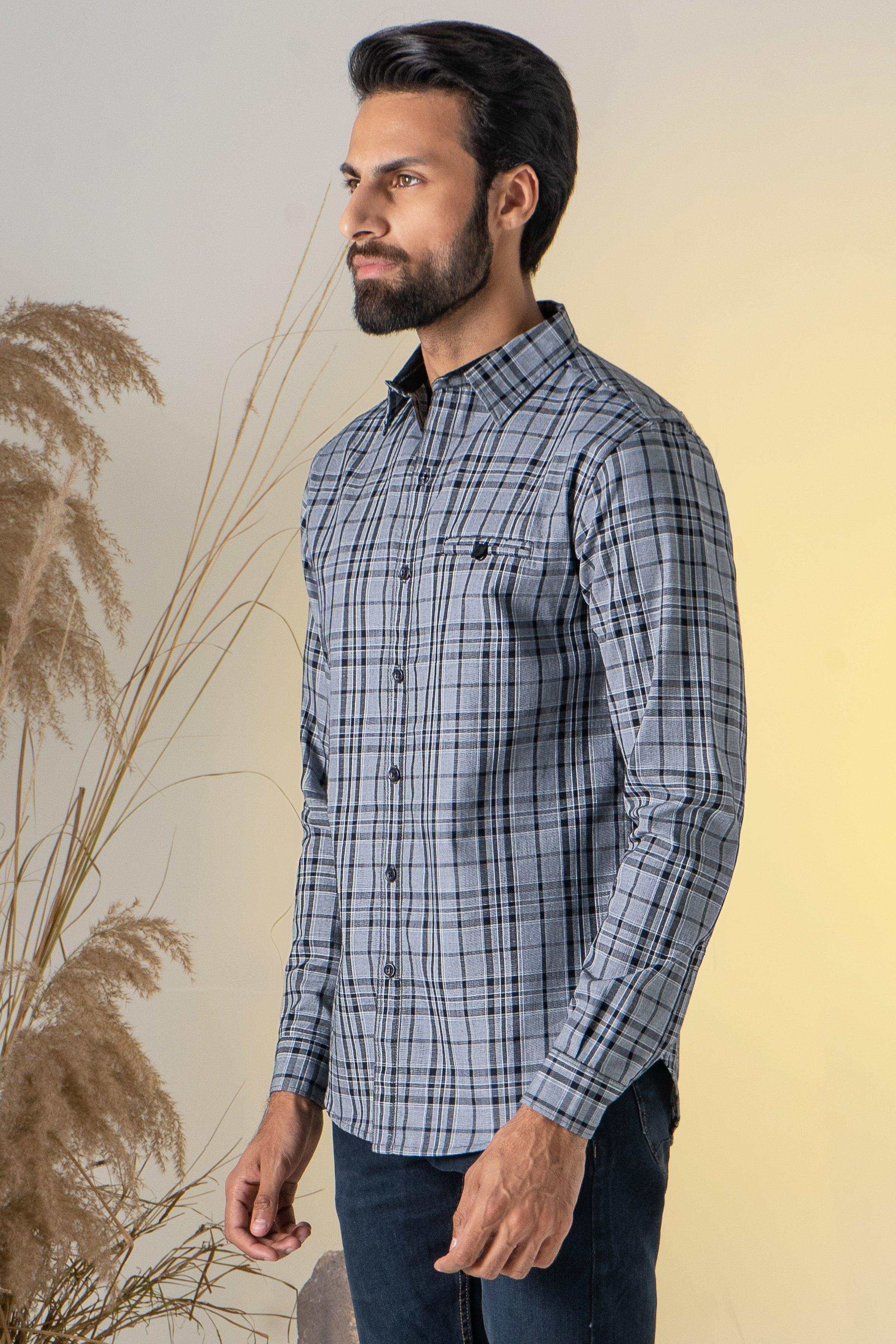 CASUAL SHIRT BLACK GREY at Charcoal Clothing