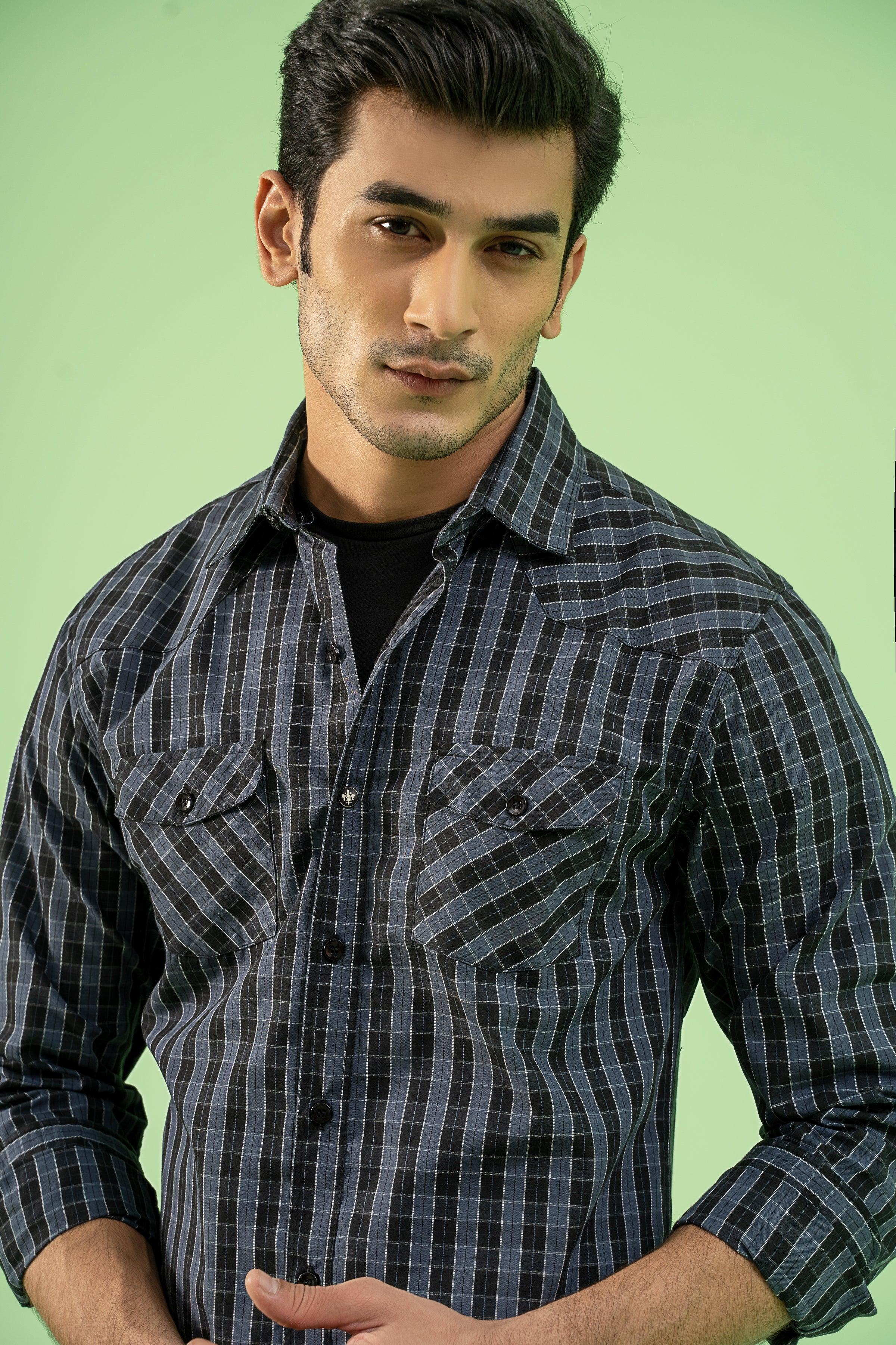 CASUAL SHIRT BLACK GREY at Charcoal Clothing