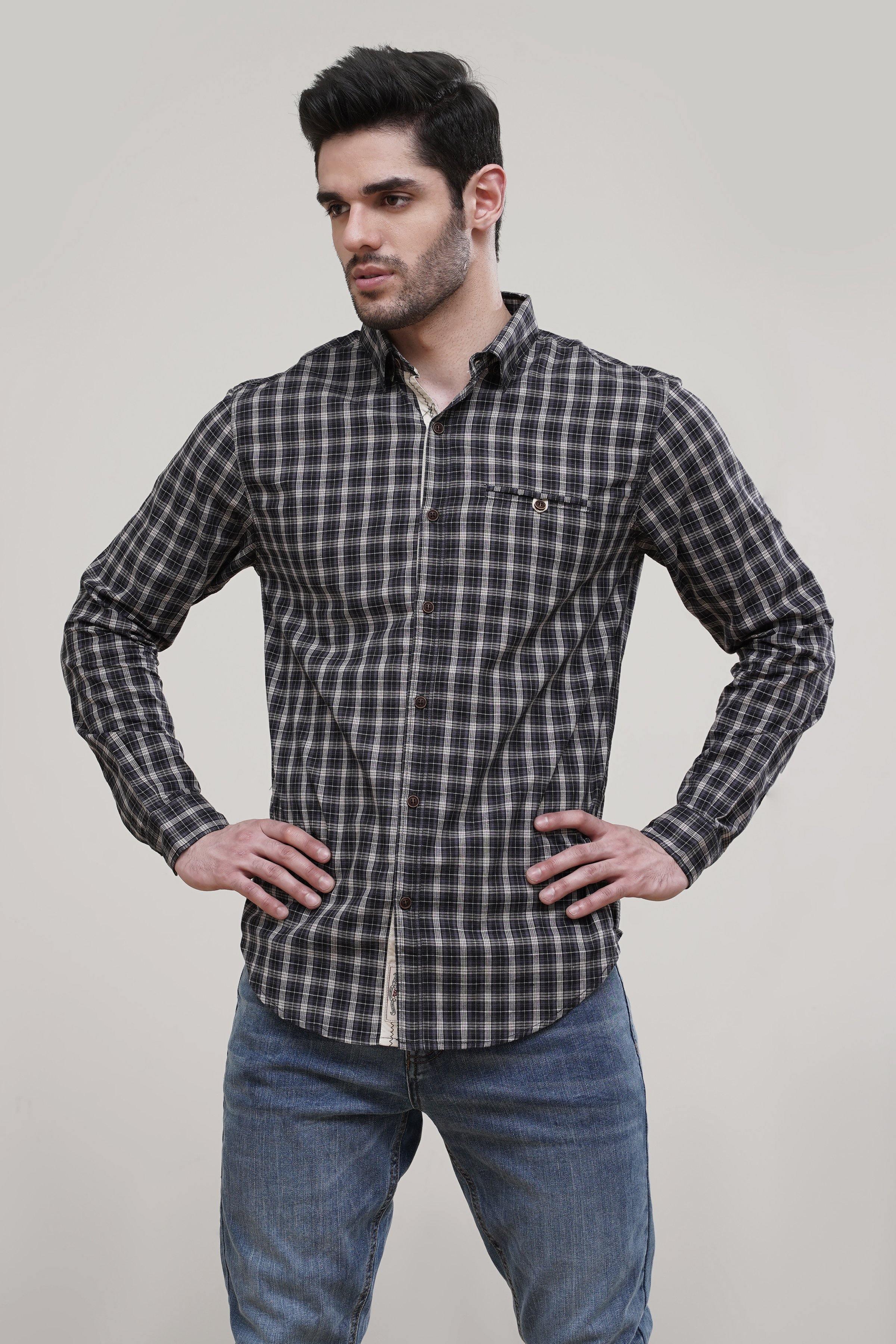 CASUAL SHIRT BLACK KHAKI at Charcoal Clothing