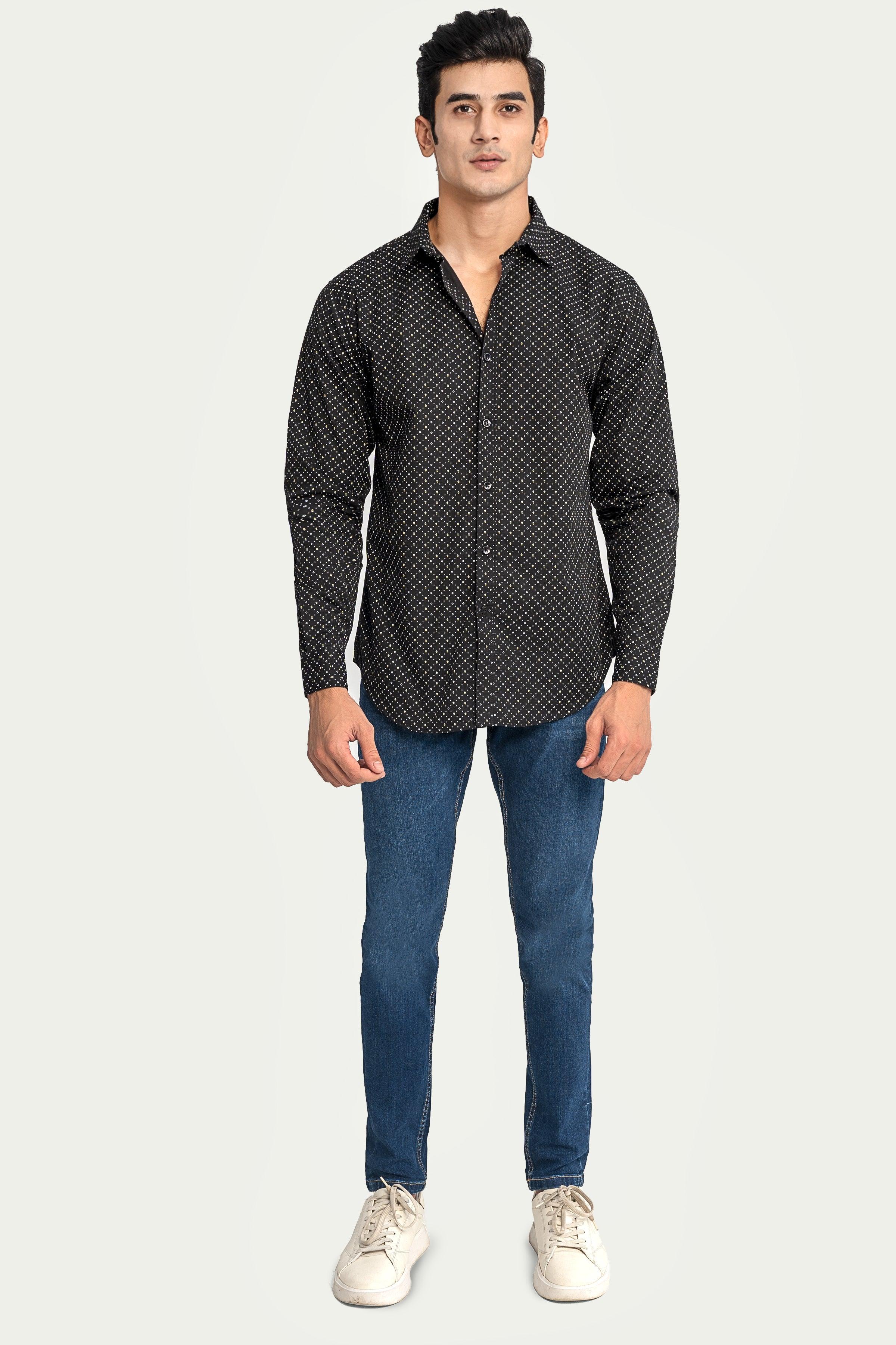 CASUAL SHIRT BLACK PRINTED at Charcoal Clothing