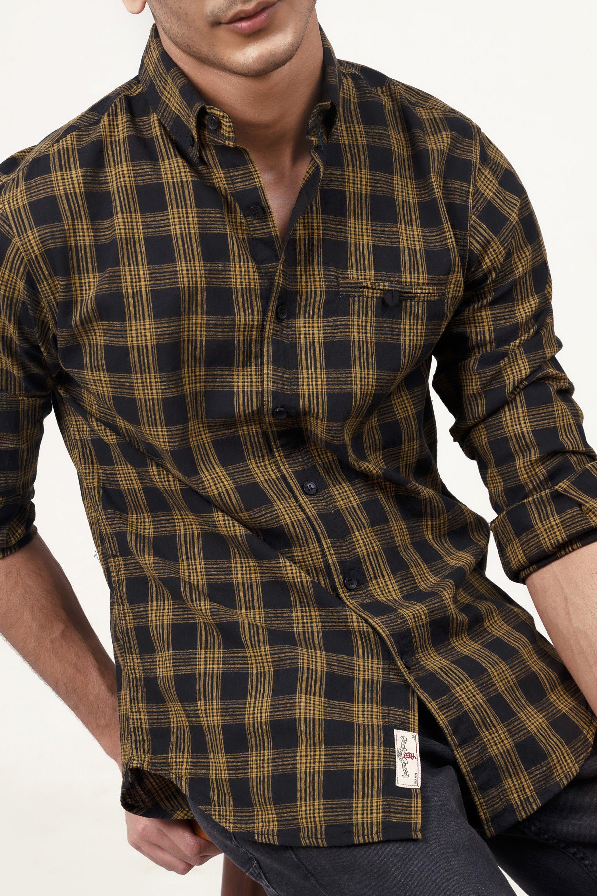 CASUAL SHIRT BLACK YELLOW CHECK at Charcoal Clothing