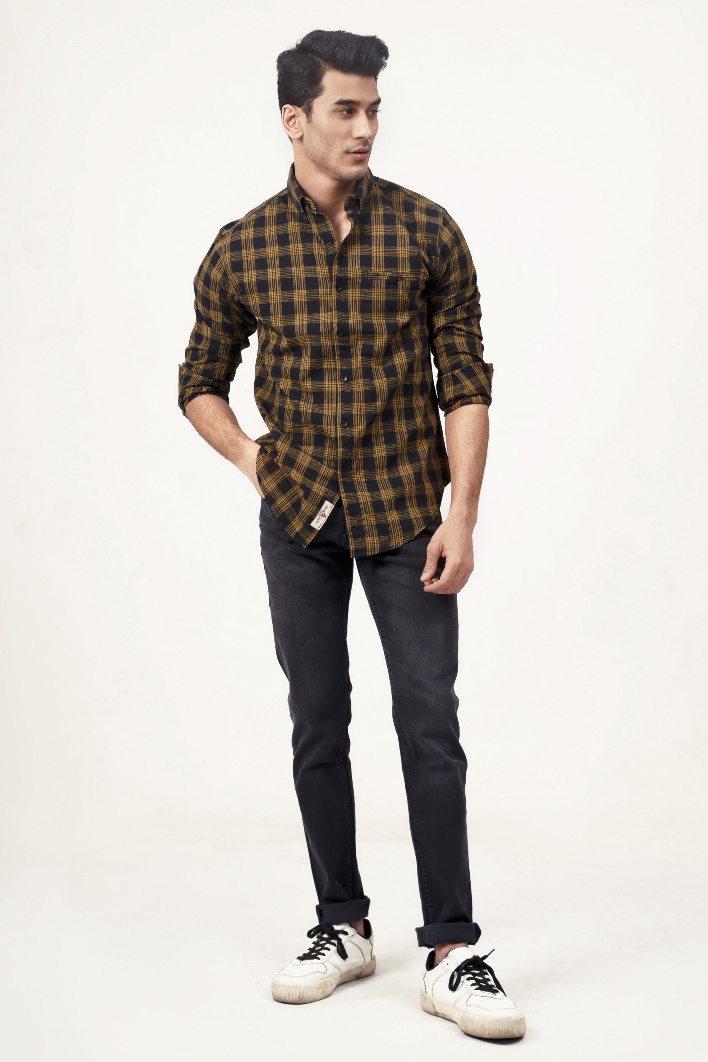 CASUAL SHIRT BLACK YELLOW CHECK at Charcoal Clothing