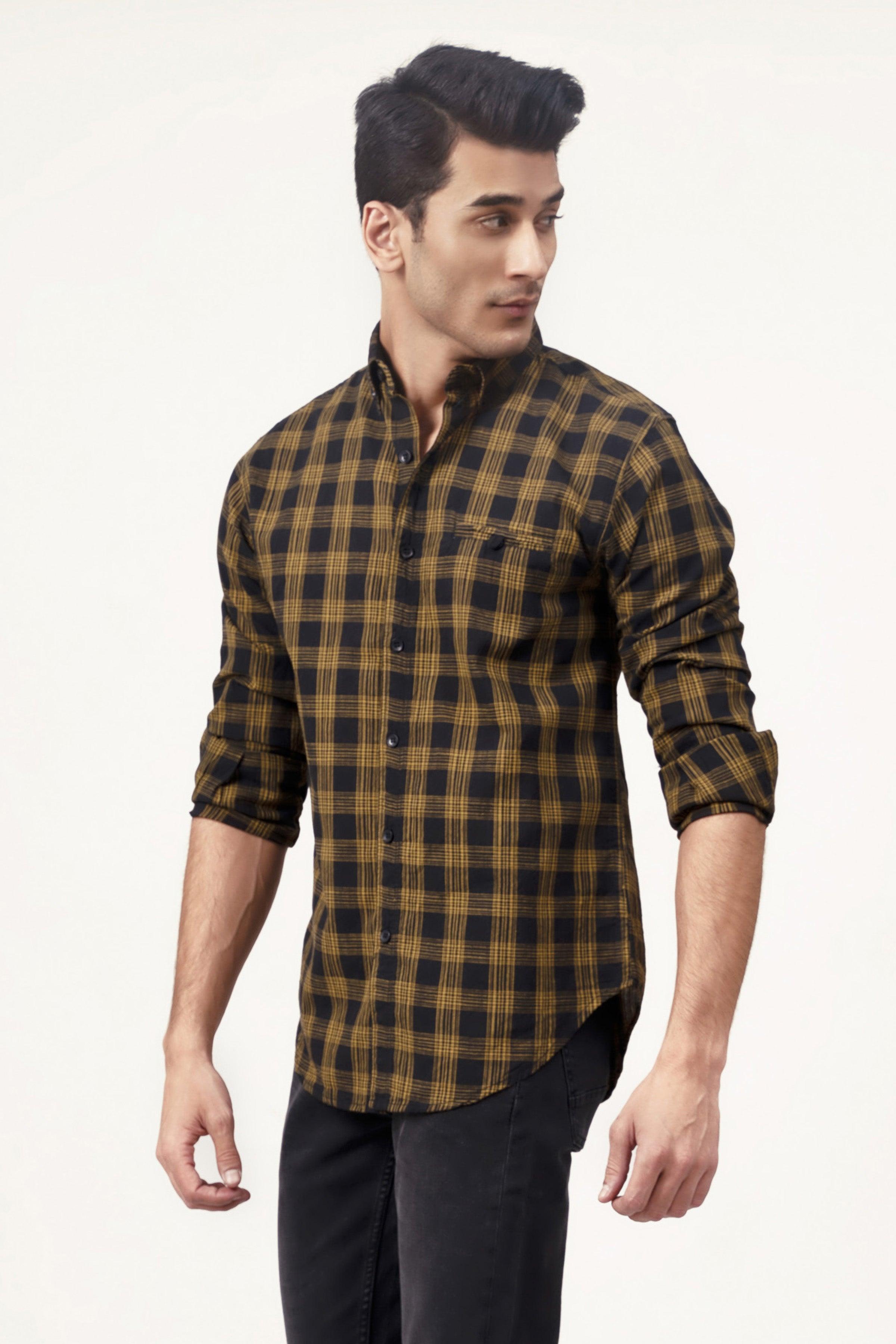 CASUAL SHIRT BLACK YELLOW CHECK at Charcoal Clothing