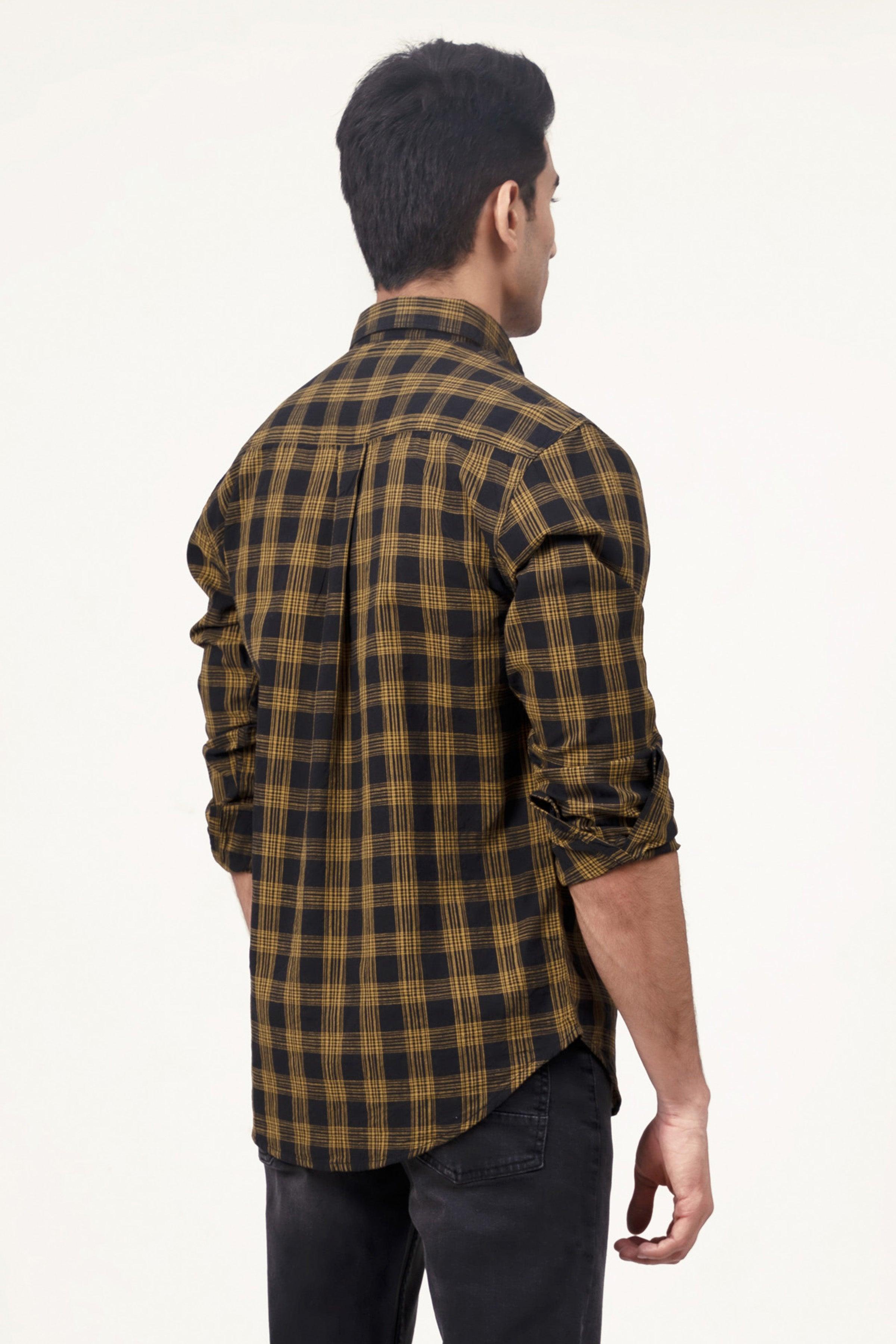 CASUAL SHIRT BLACK YELLOW CHECK at Charcoal Clothing