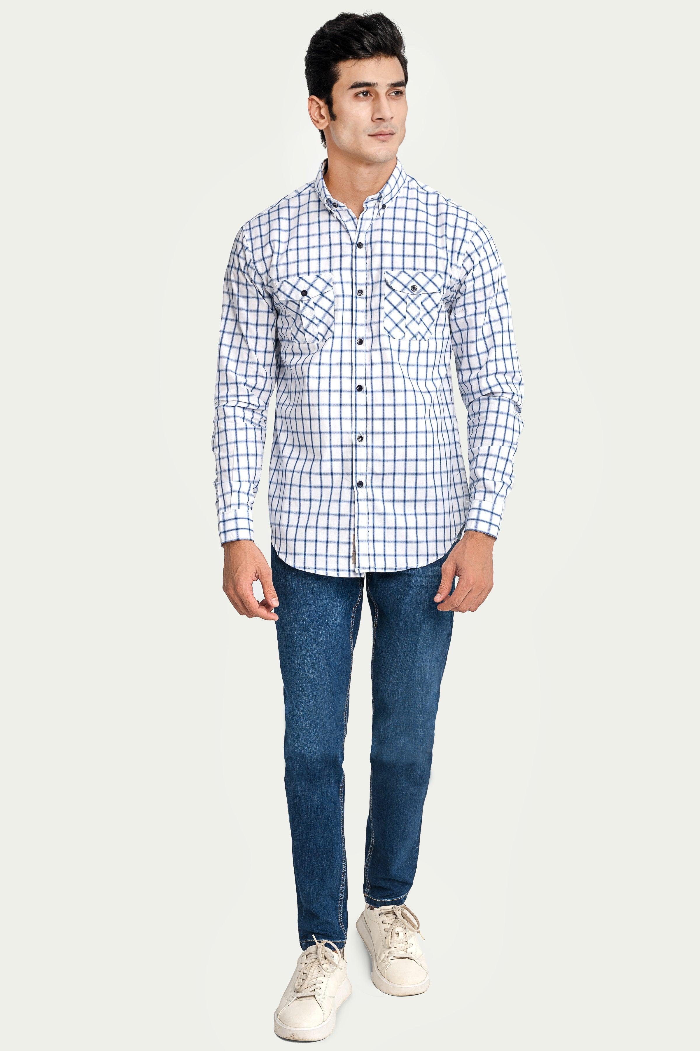 CASUAL SHIRT BLUE CHECK at Charcoal Clothing