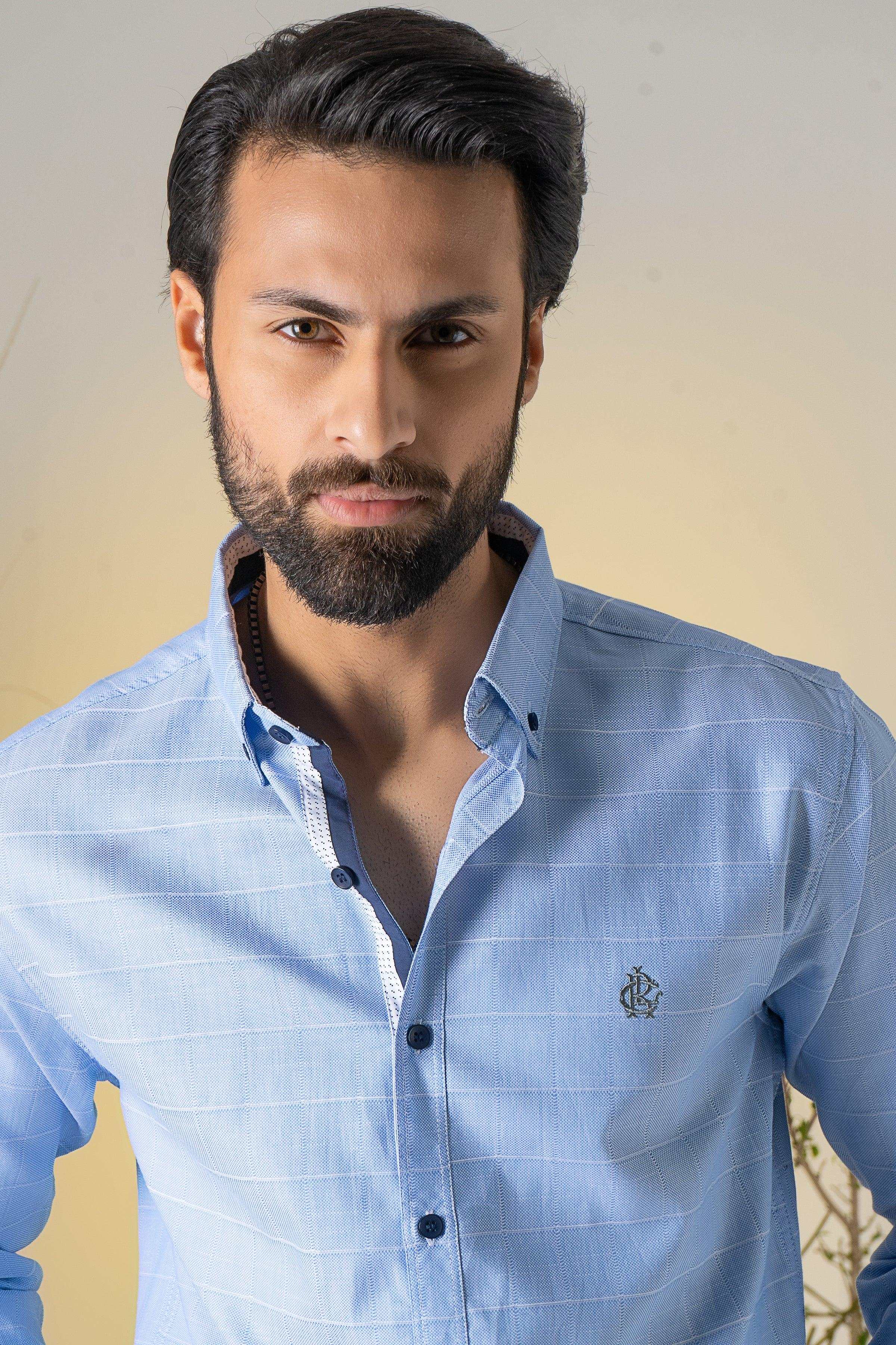 CASUAL SHIRT BLUE CHECK at Charcoal Clothing