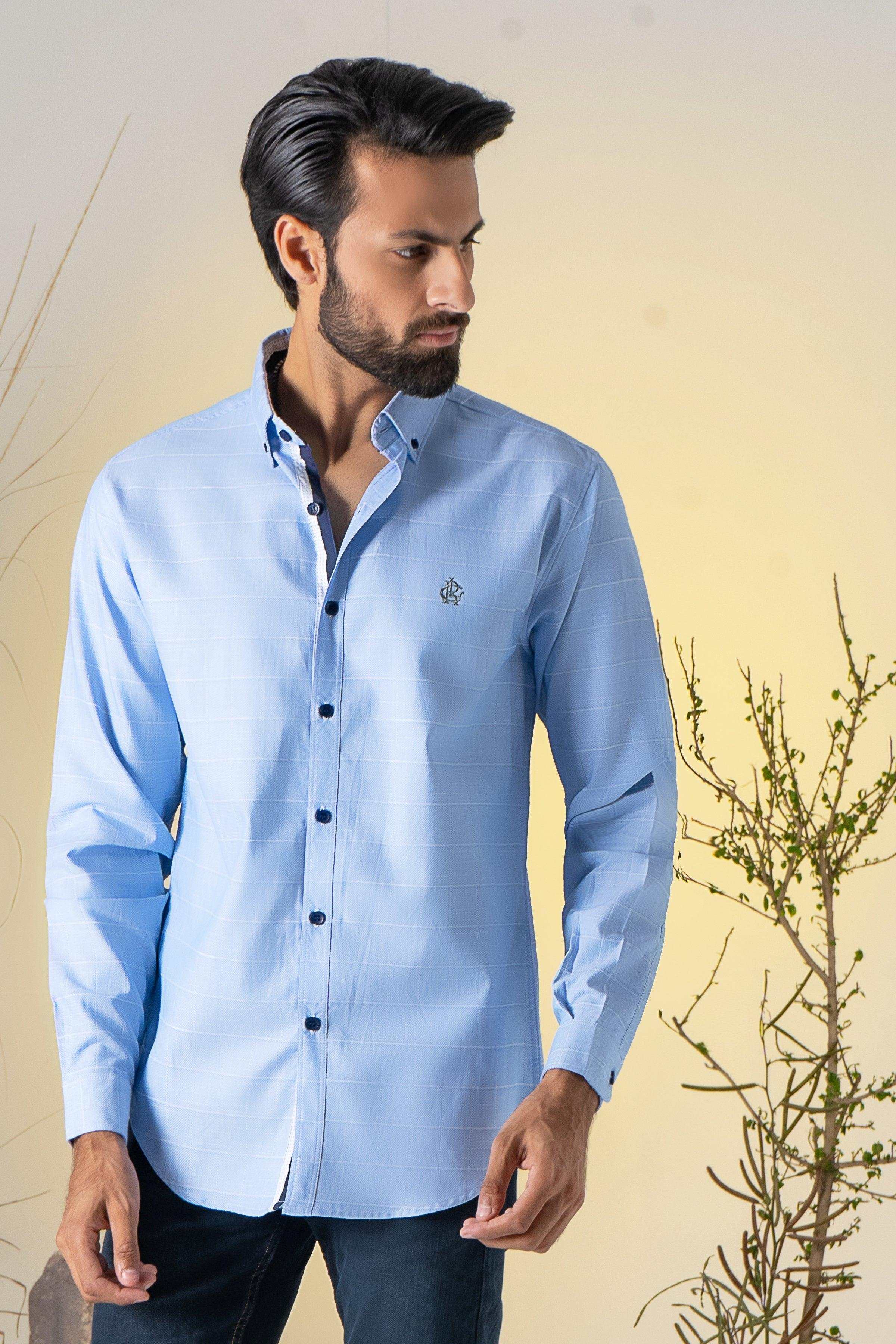 CASUAL SHIRT BLUE CHECK at Charcoal Clothing