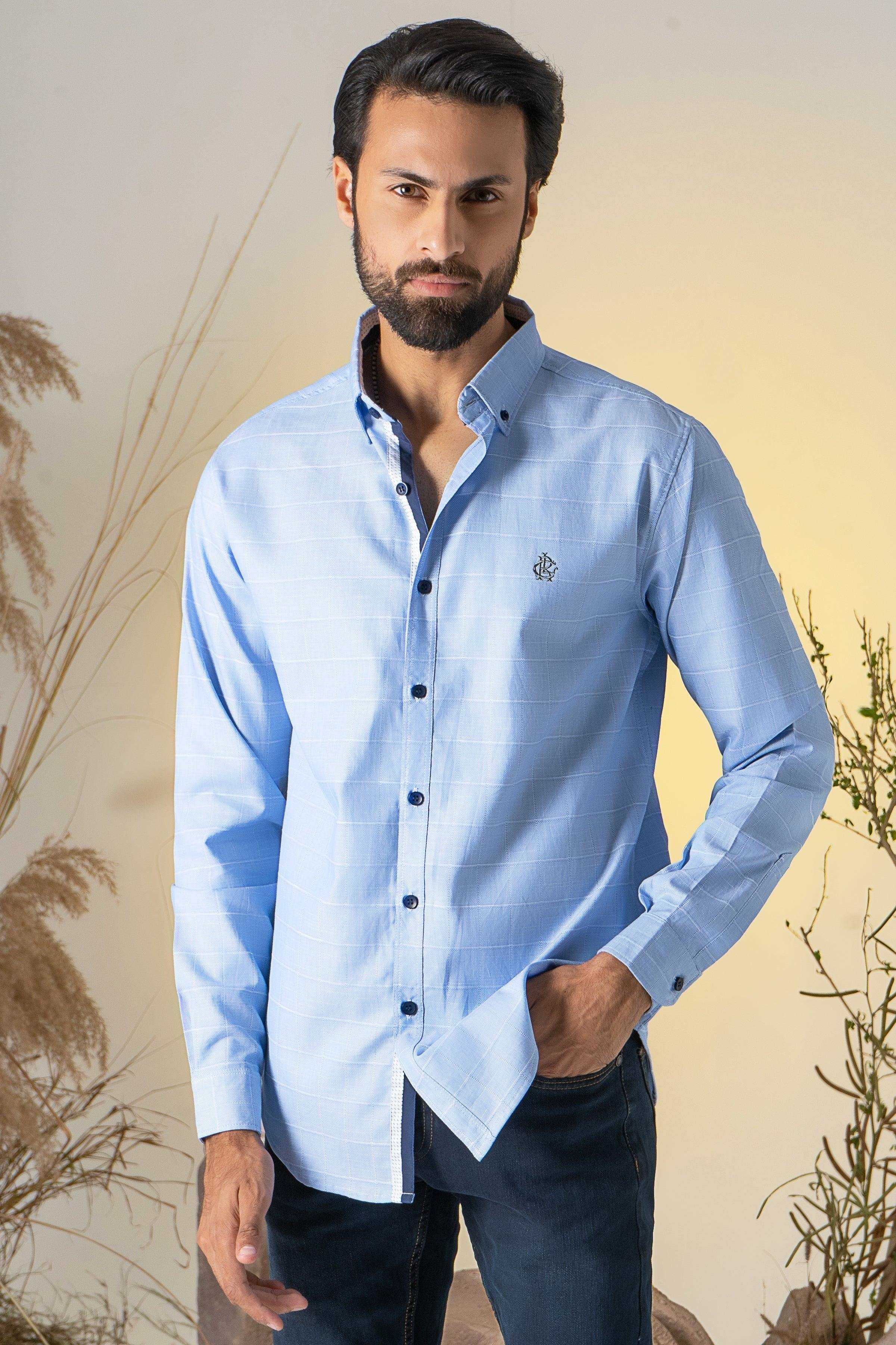 CASUAL SHIRT BLUE CHECK at Charcoal Clothing