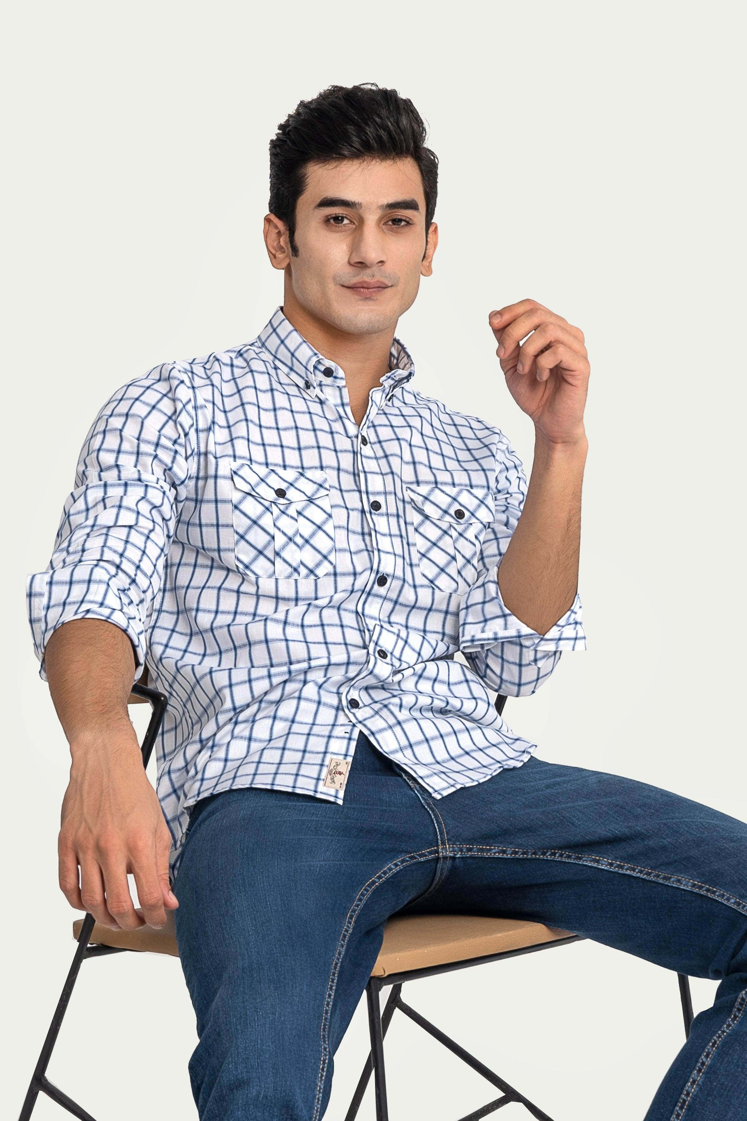 CASUAL SHIRT BLUE CHECK at Charcoal Clothing