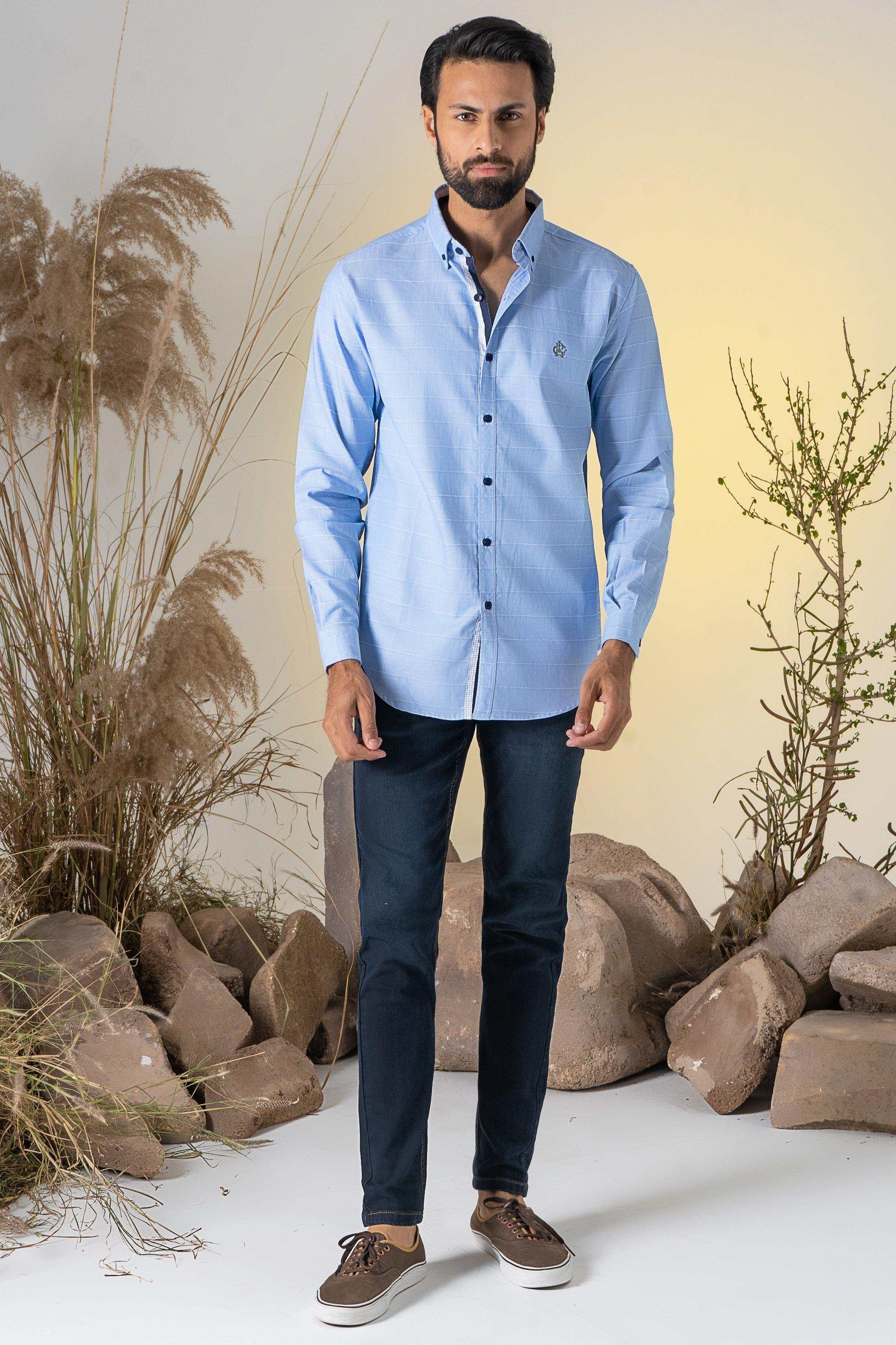 CASUAL SHIRT BLUE CHECK at Charcoal Clothing