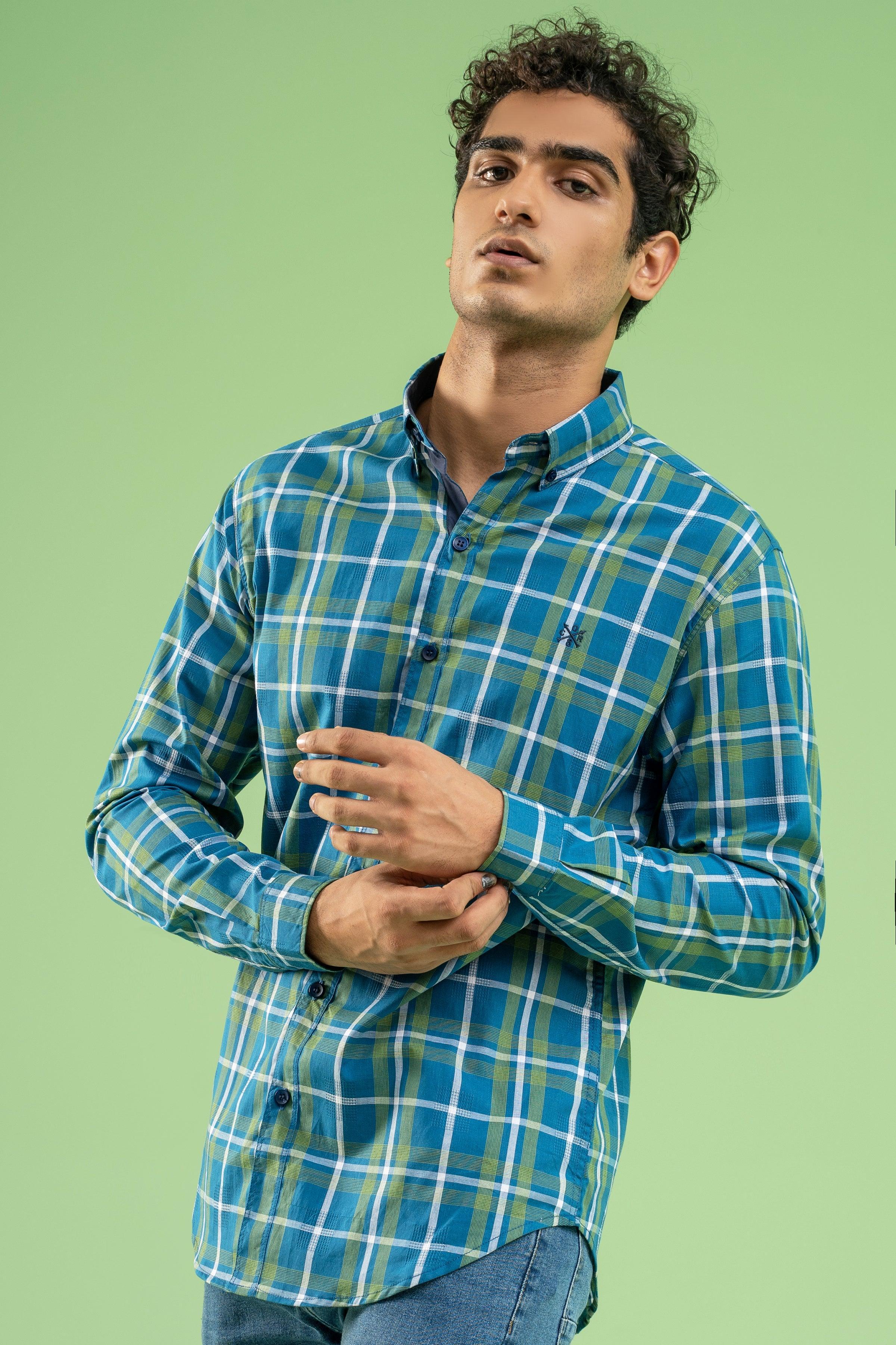 CASUAL SHIRT BLUE GREEN at Charcoal Clothing