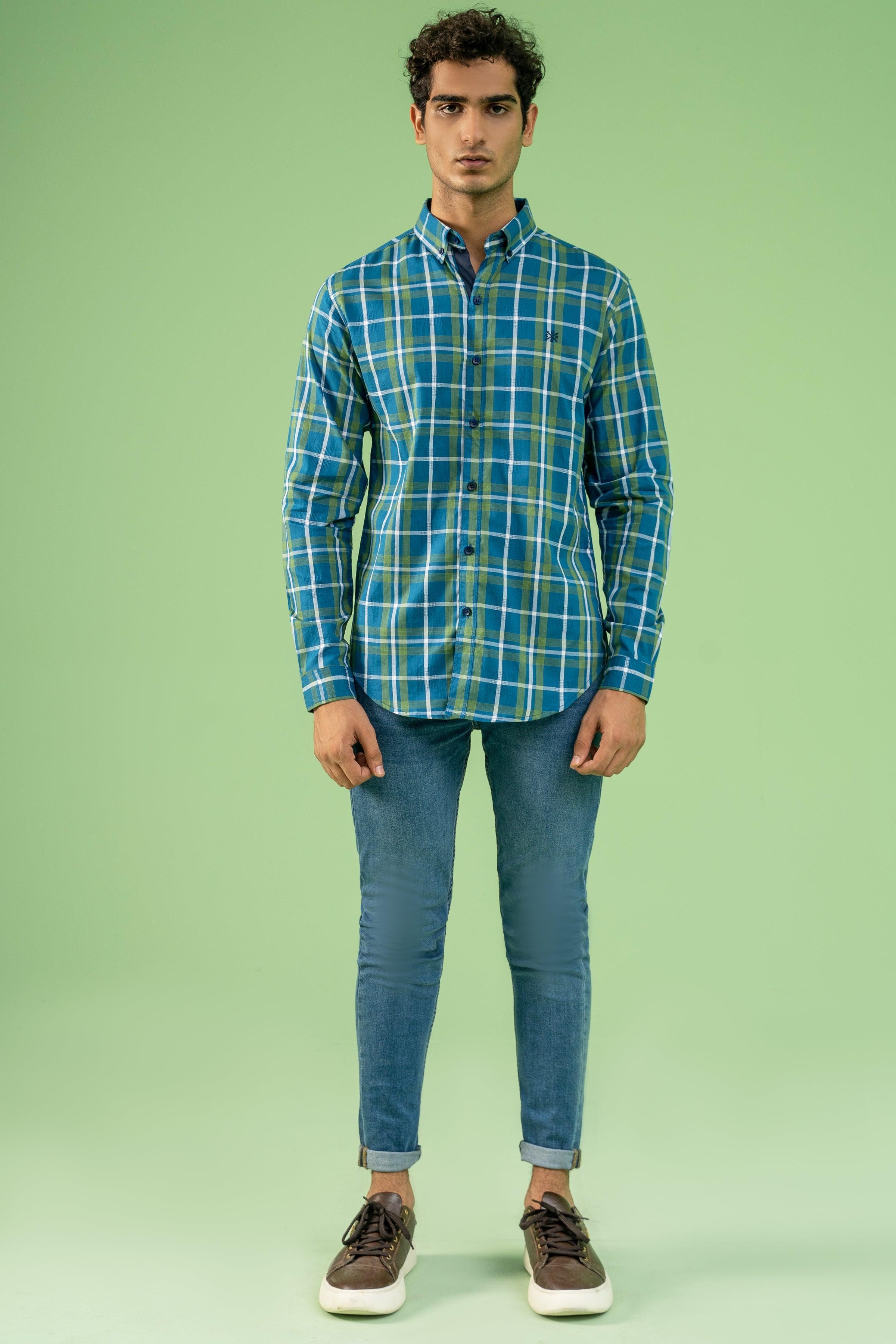 CASUAL SHIRT BLUE GREEN at Charcoal Clothing