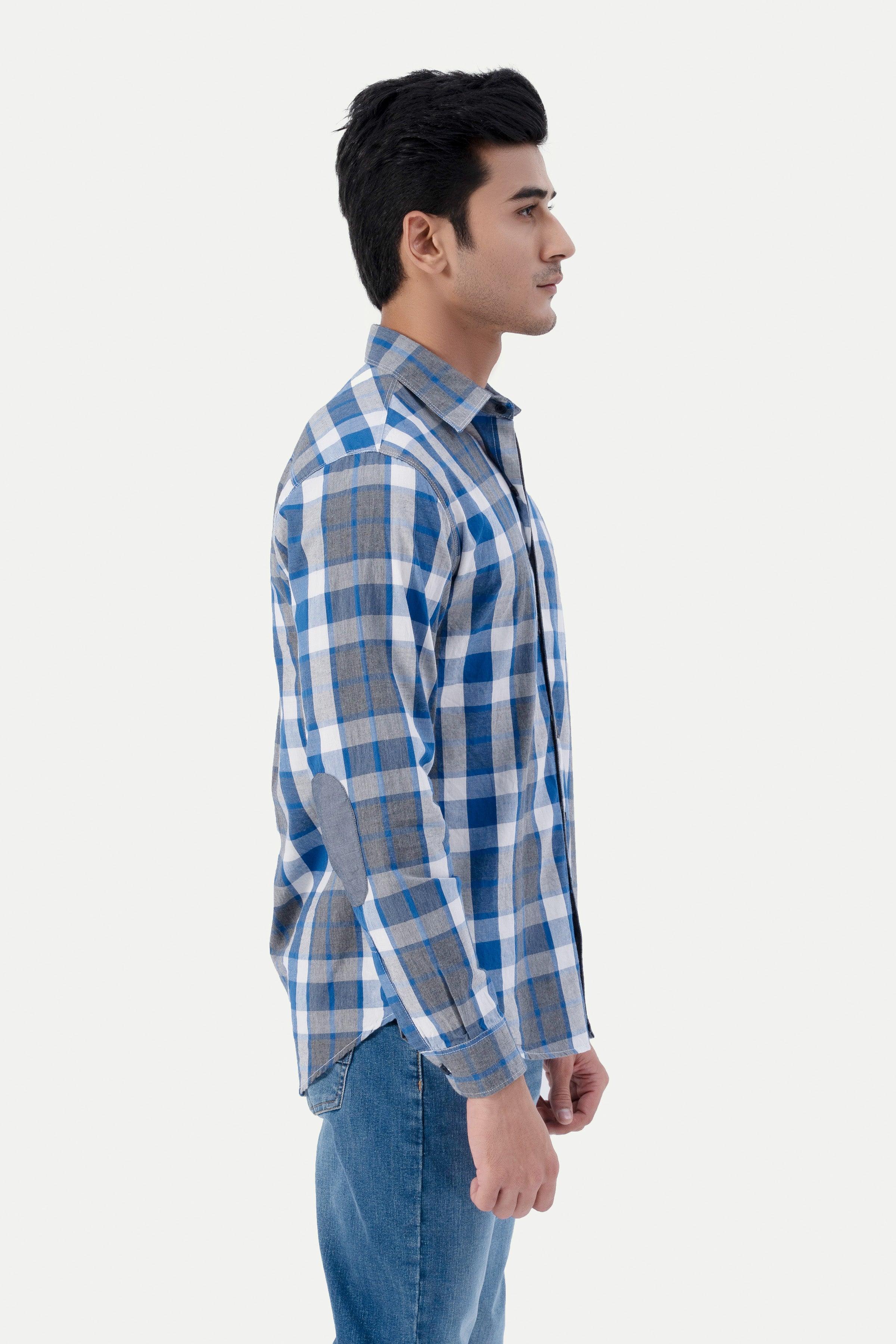 CASUAL SHIRT BLUE GREY CHECK at Charcoal Clothing