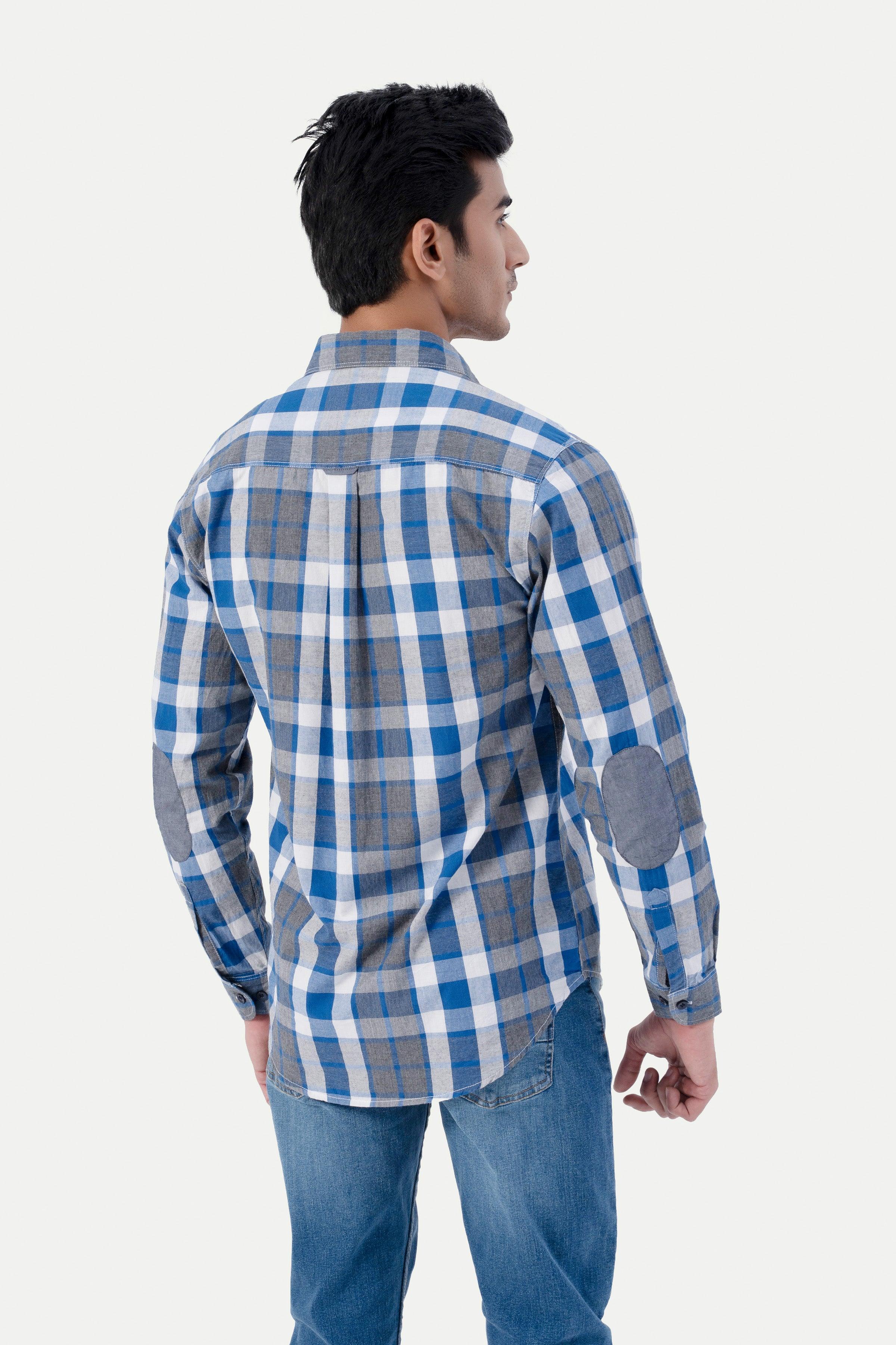 CASUAL SHIRT BLUE GREY CHECK at Charcoal Clothing