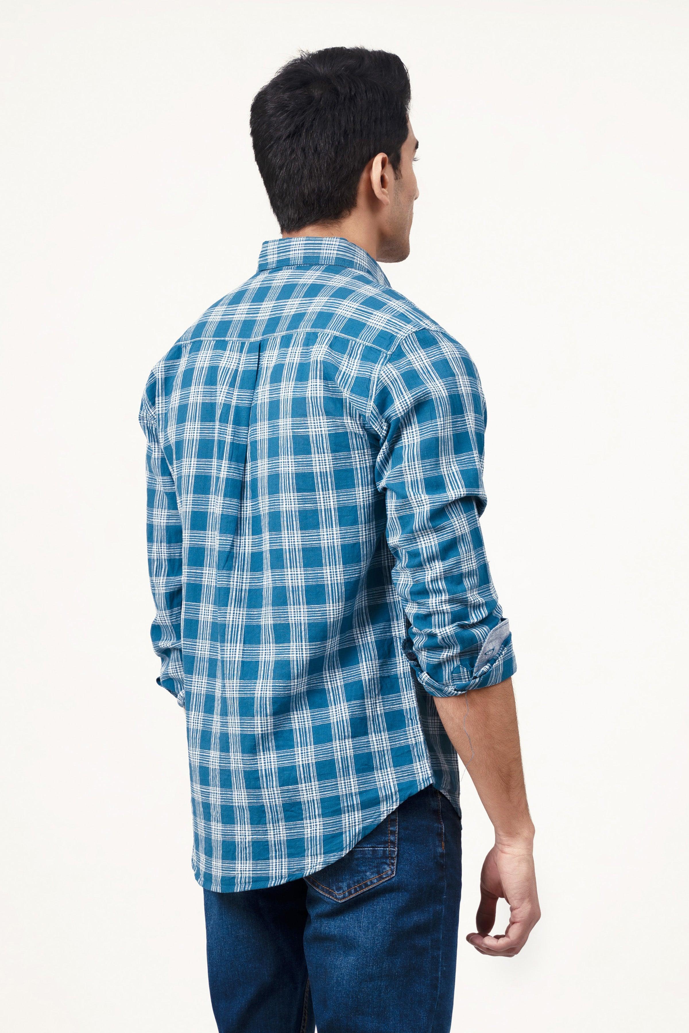 CASUAL SHIRT BLUE GREY CHECK at Charcoal Clothing