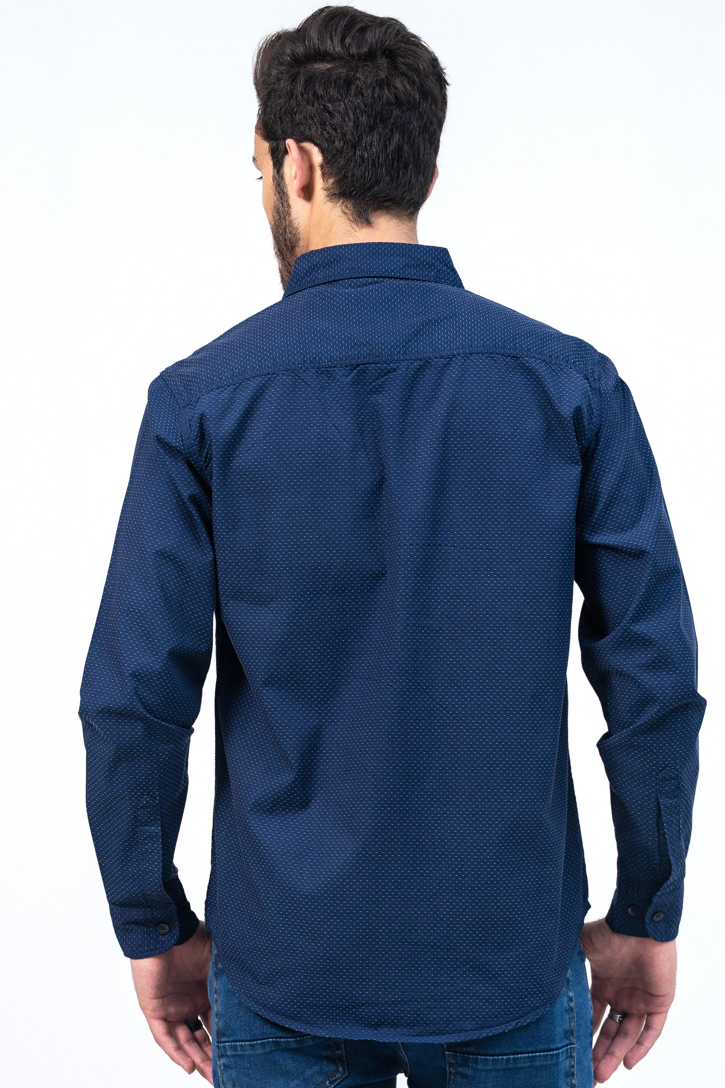 CASUAL SHIRT BLUE SELF TEXTURED at Charcoal Clothing