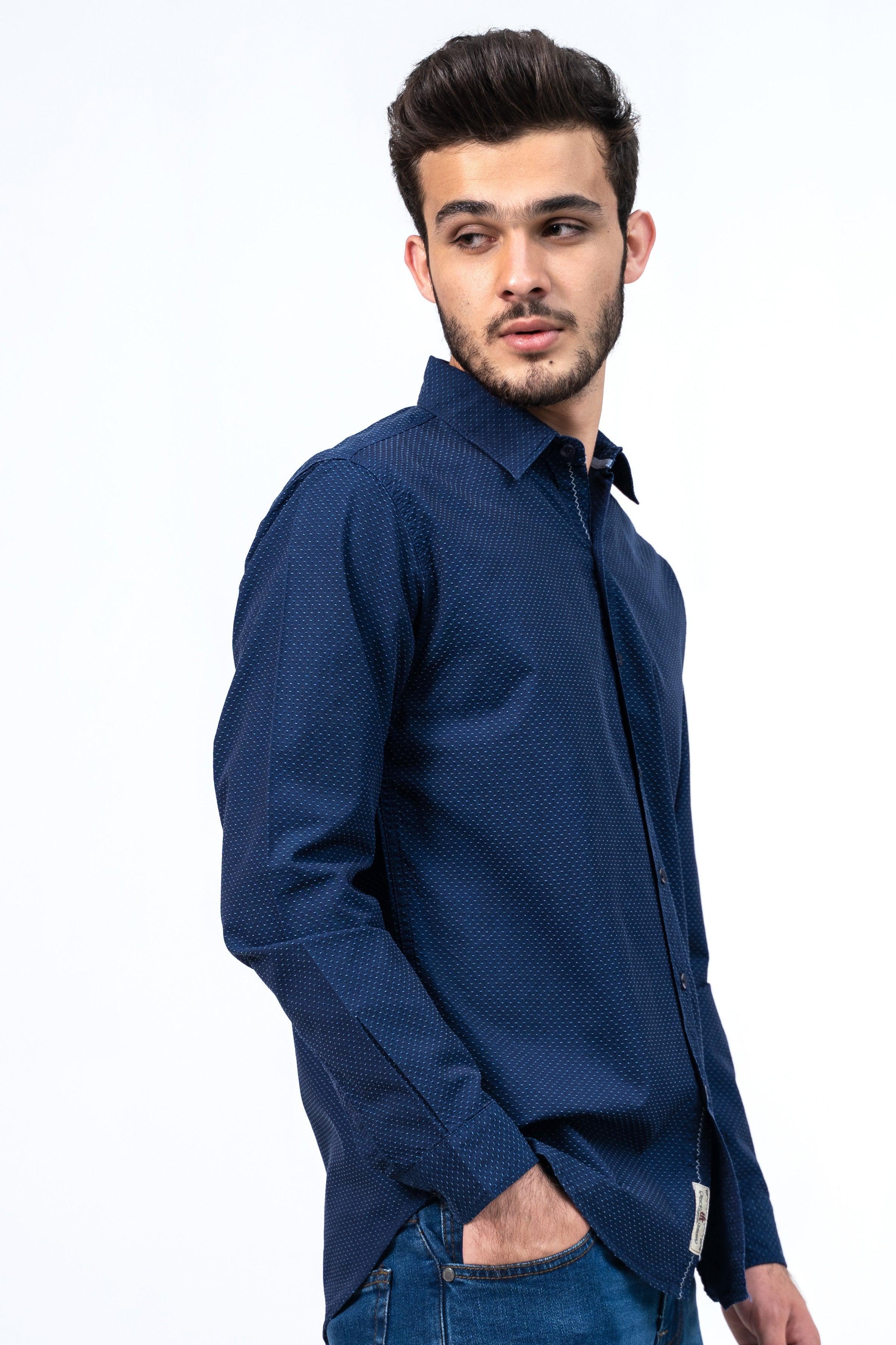 CASUAL SHIRT BLUE SELF TEXTURED at Charcoal Clothing