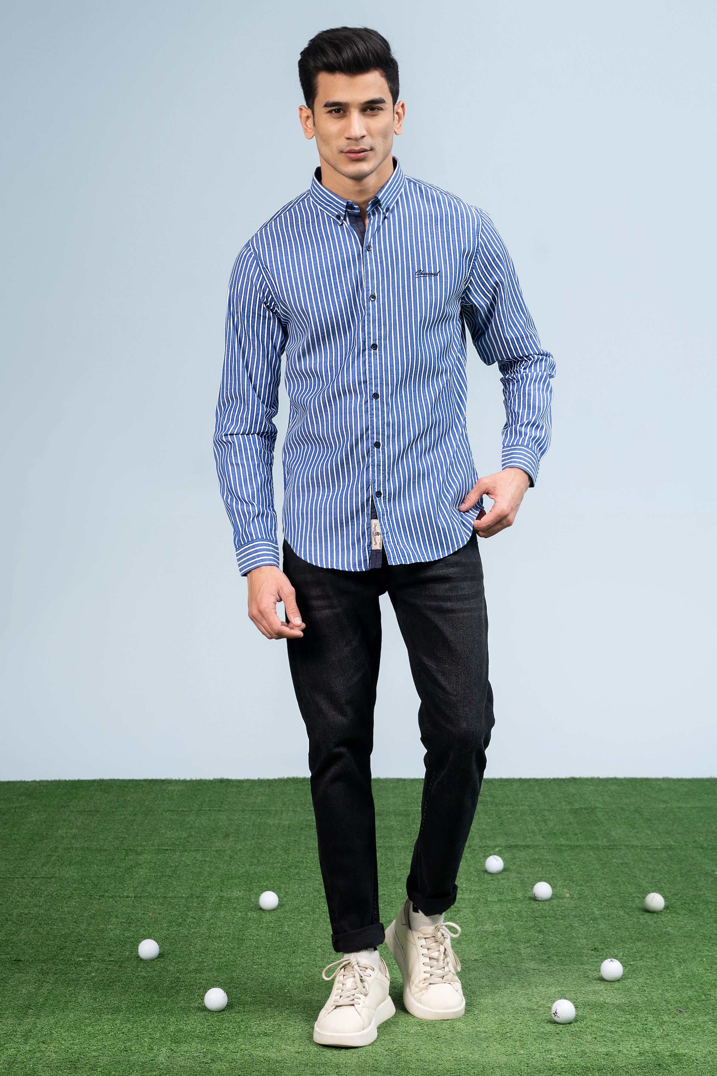 CASUAL SHIRT BLUE STIPER at Charcoal Clothing