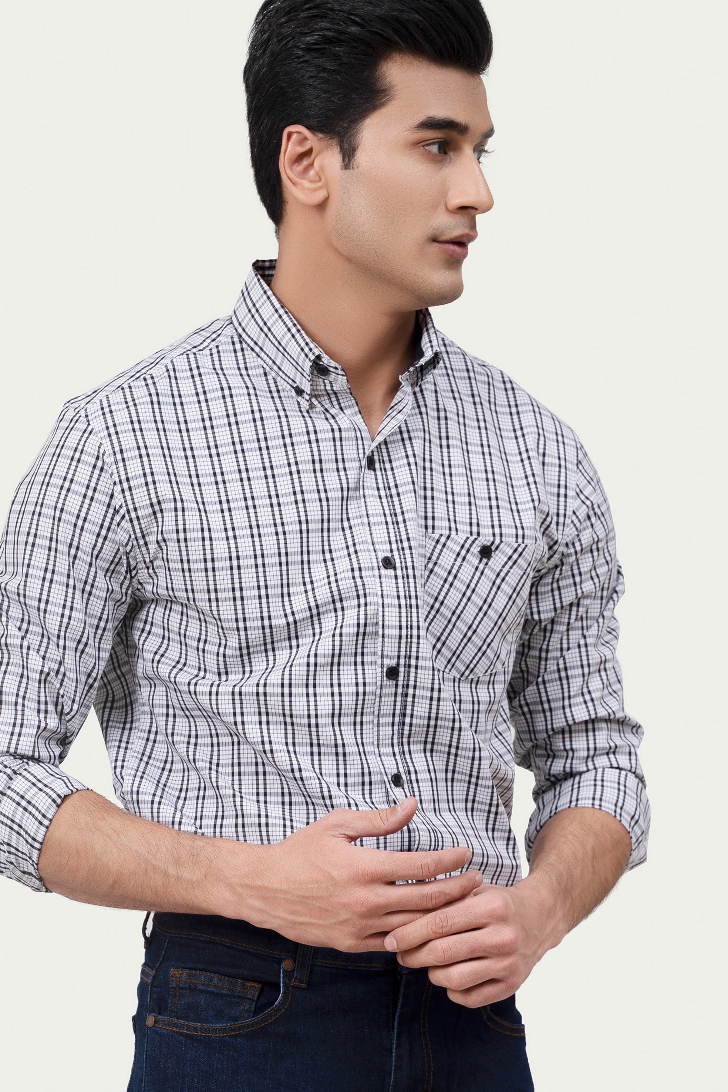 CASUAL SHIRT BLUE WHITE CHECK at Charcoal Clothing
