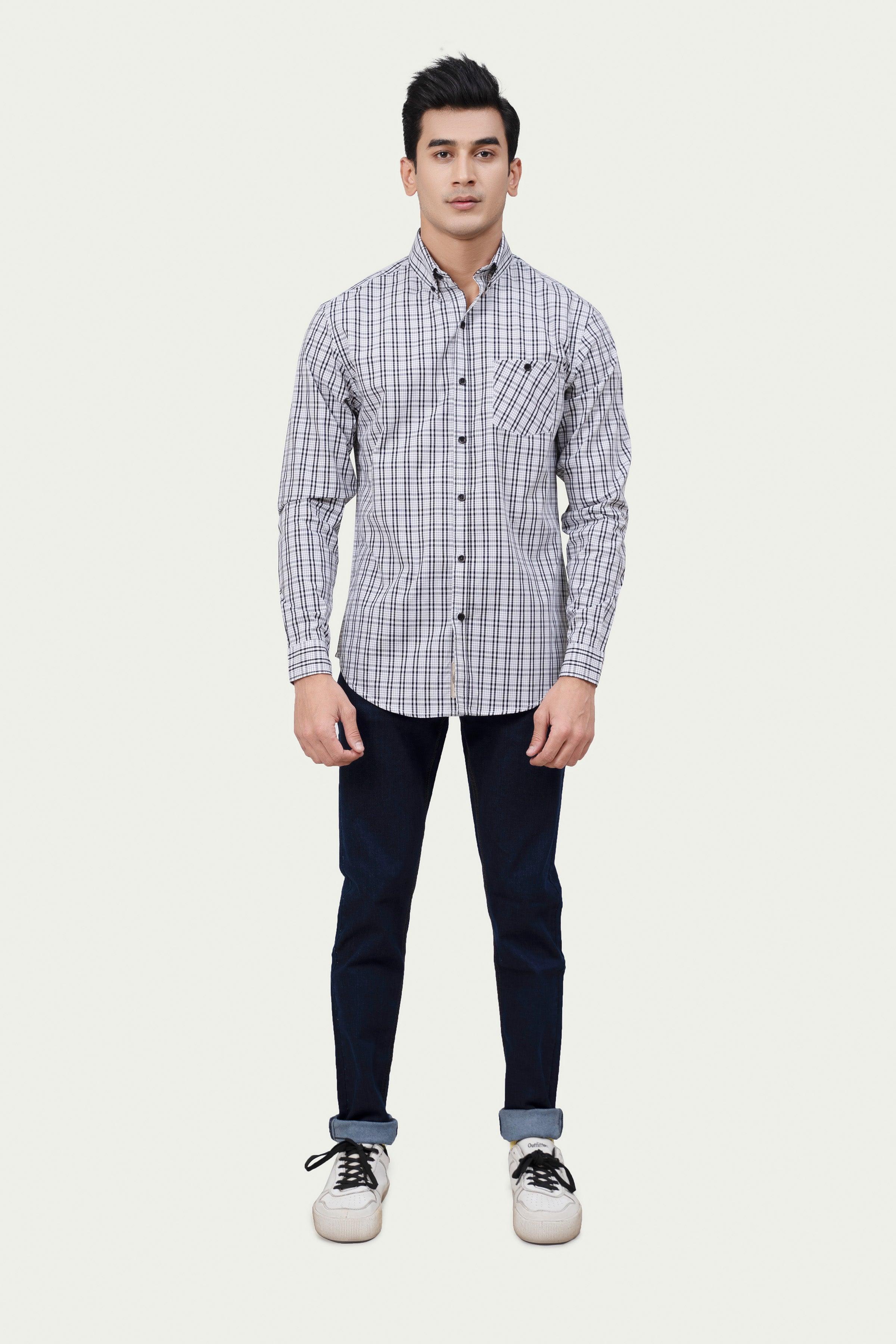 CASUAL SHIRT BLUE WHITE CHECK at Charcoal Clothing