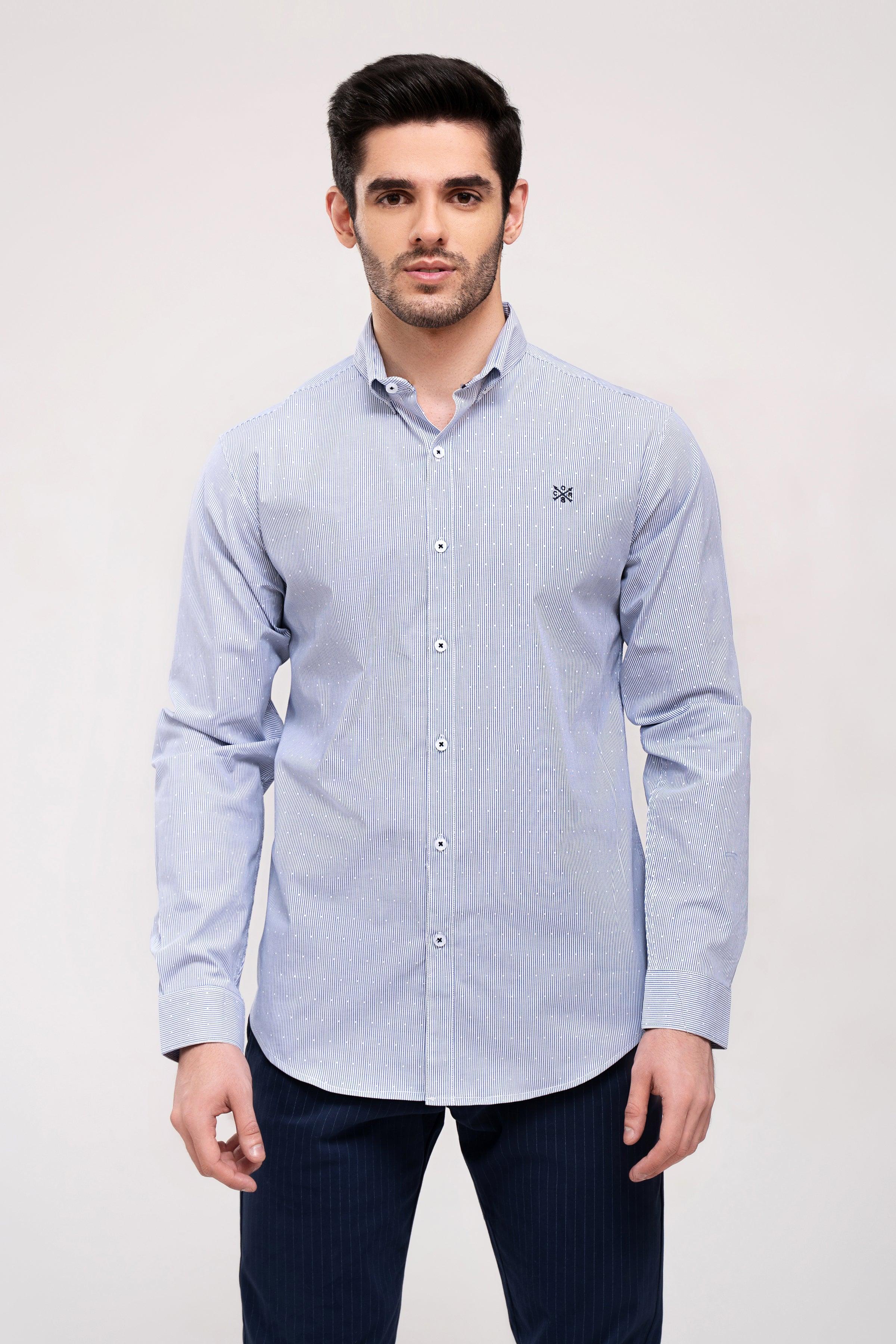 CASUAL SHIRT BLUE WHITE LINE at Charcoal Clothing