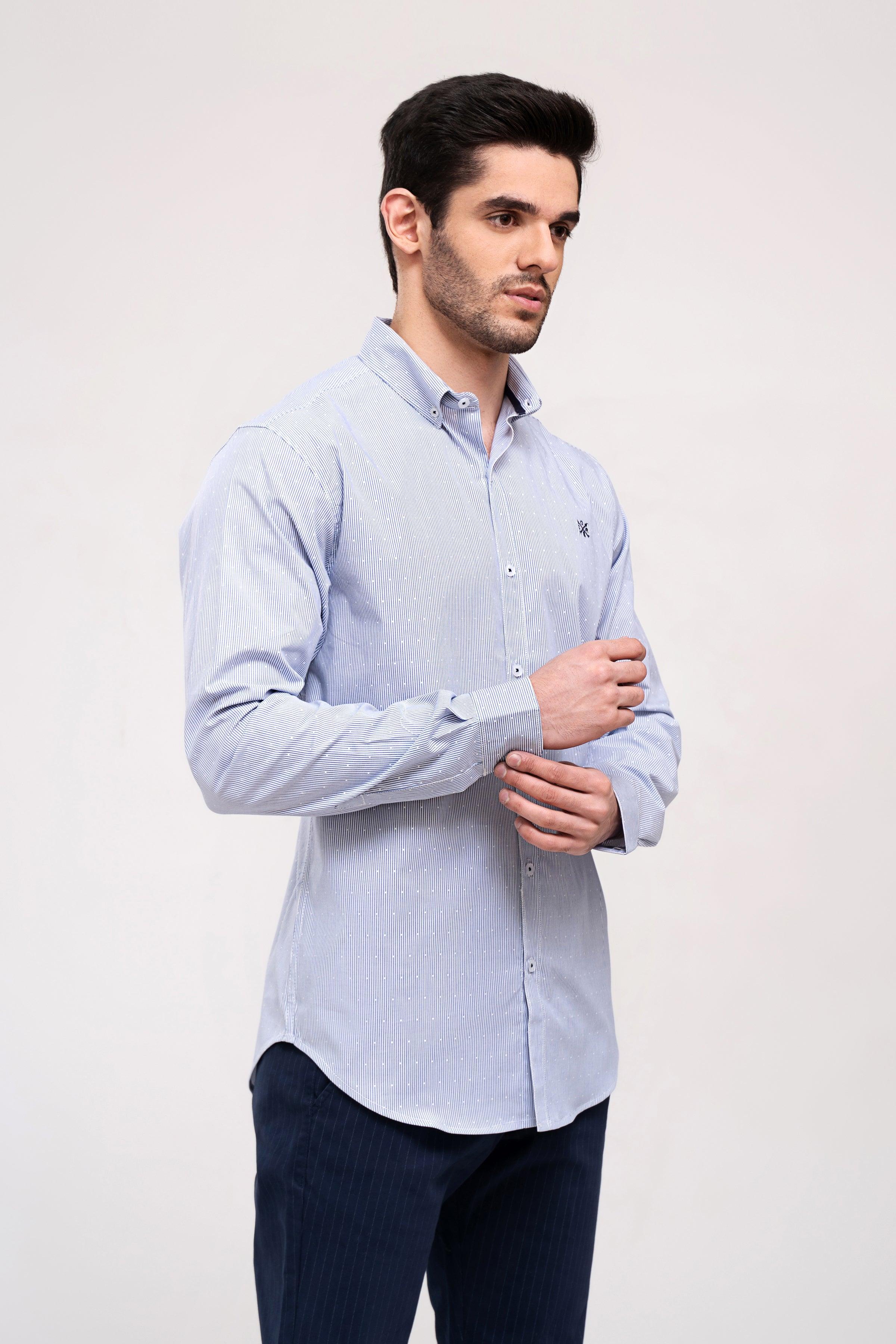 CASUAL SHIRT BLUE WHITE LINE at Charcoal Clothing
