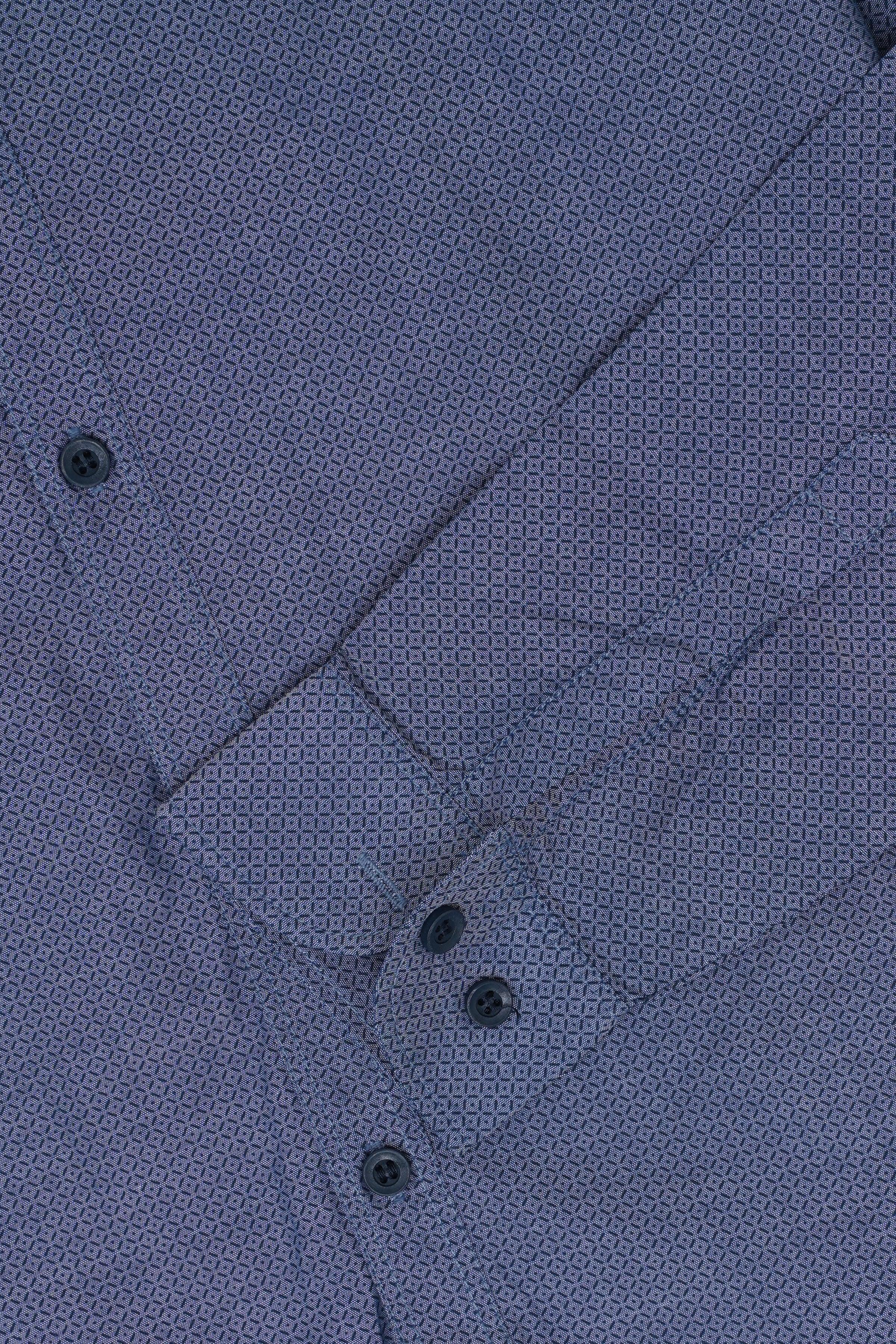 Blue casual shirt cuff and button placket detail with textured fabric