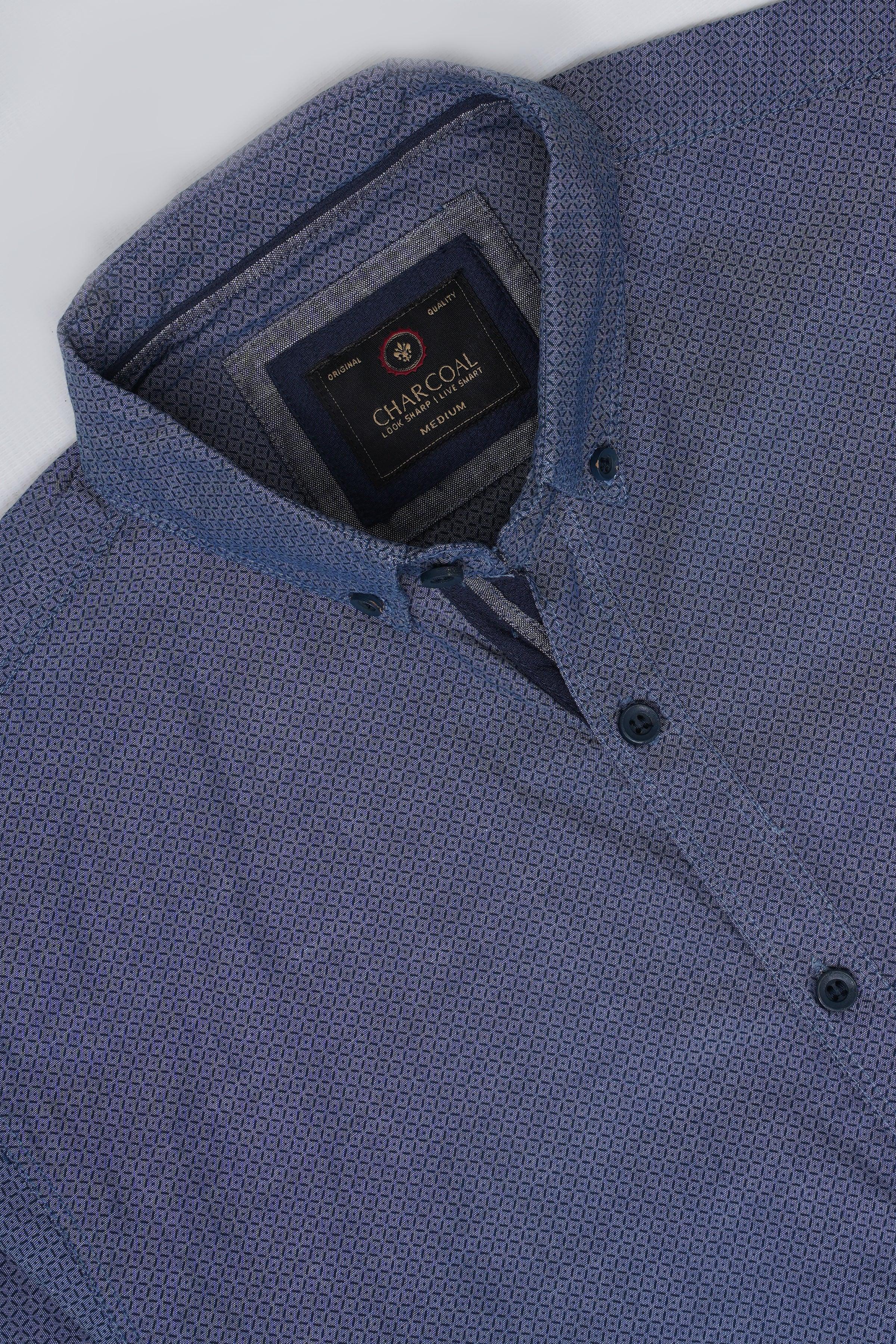 Blue casual shirt collar with inner label and buttoned placket