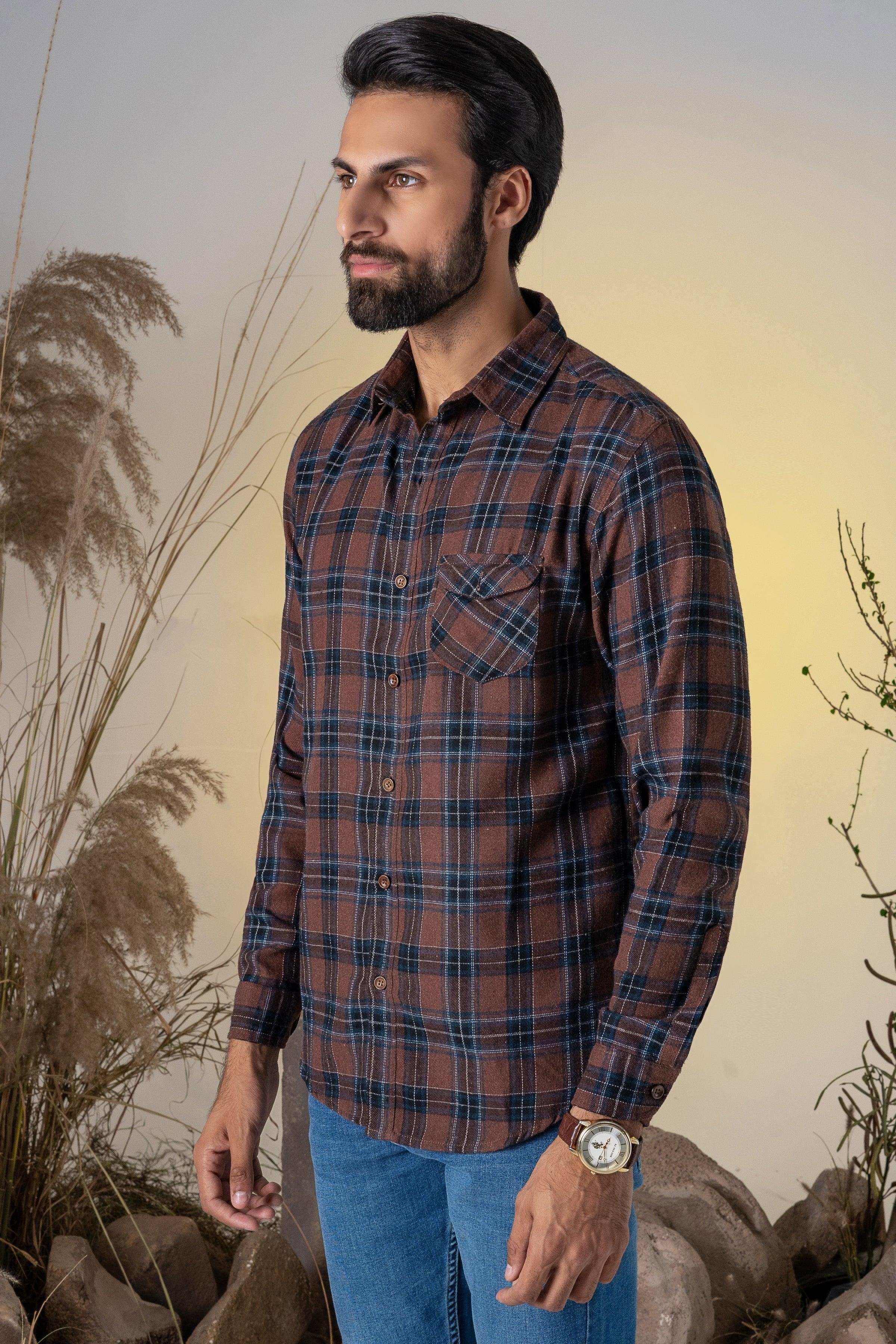 CASUAL SHIRT BROWN CHECK at Charcoal Clothing