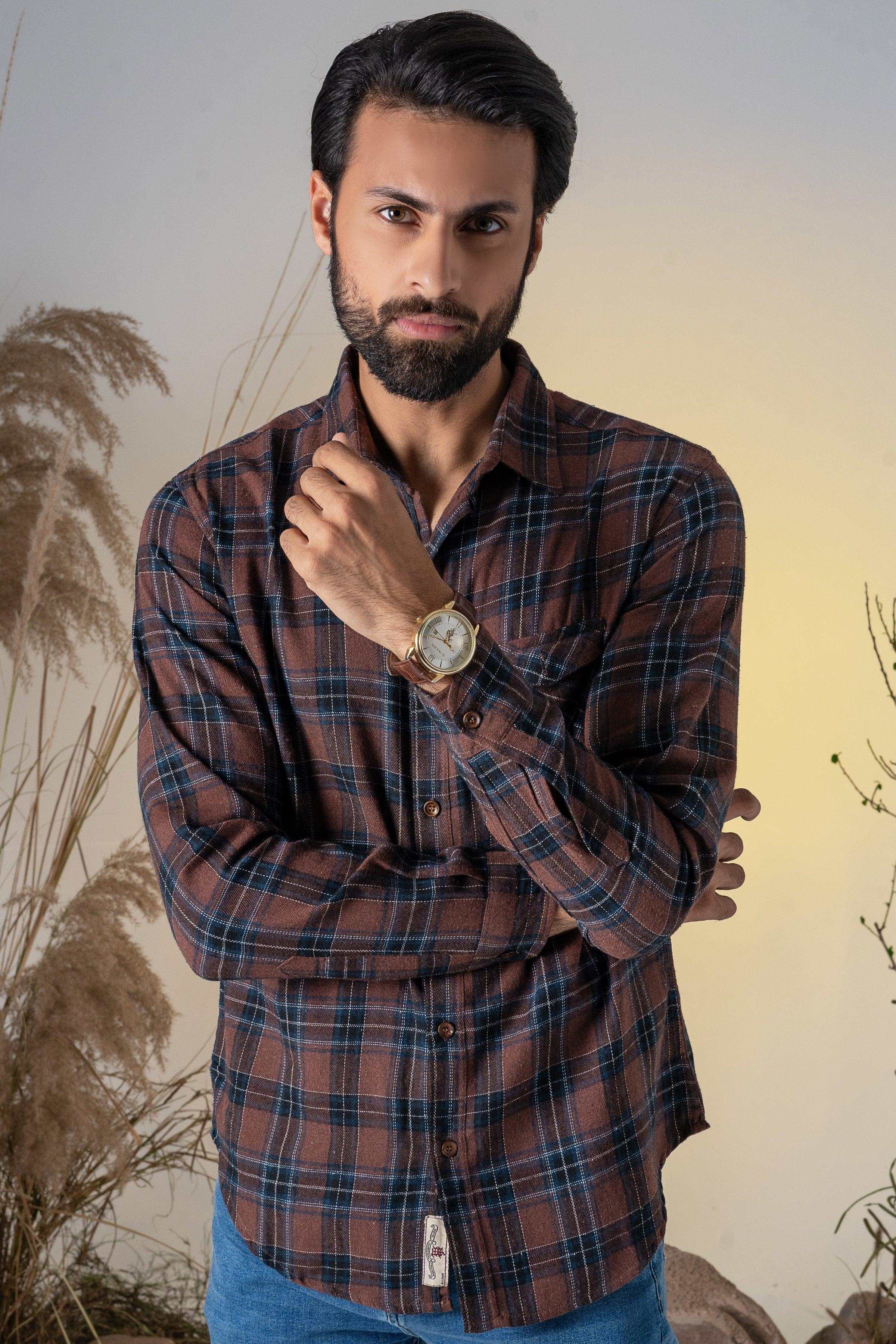 CASUAL SHIRT BROWN CHECK at Charcoal Clothing