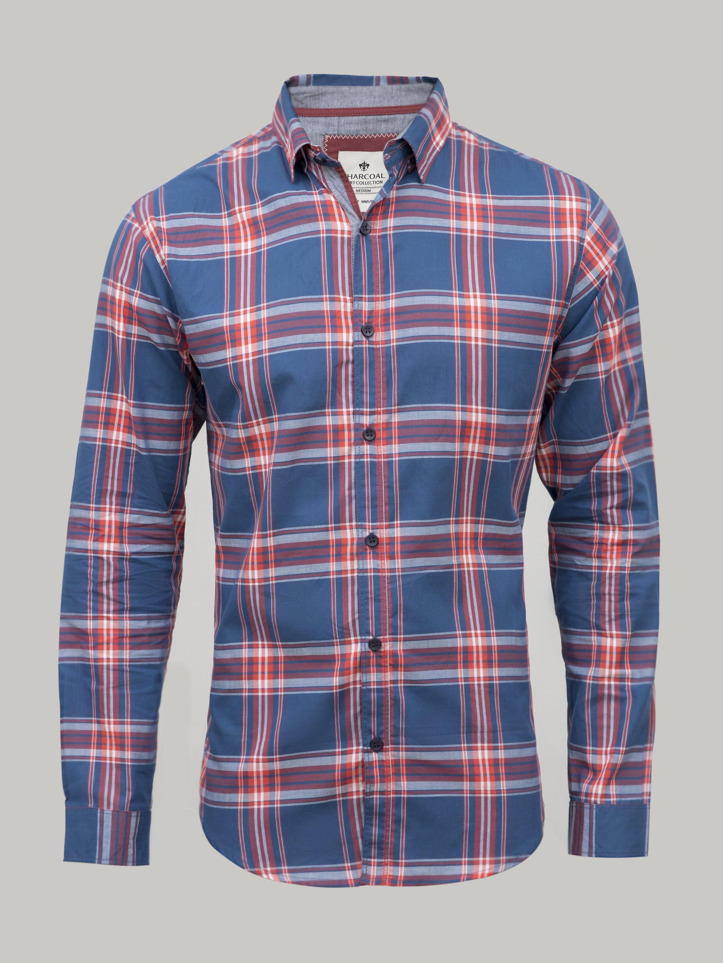 CASUAL SHIRT F/S BLUE MAROON at Charcoal Clothing