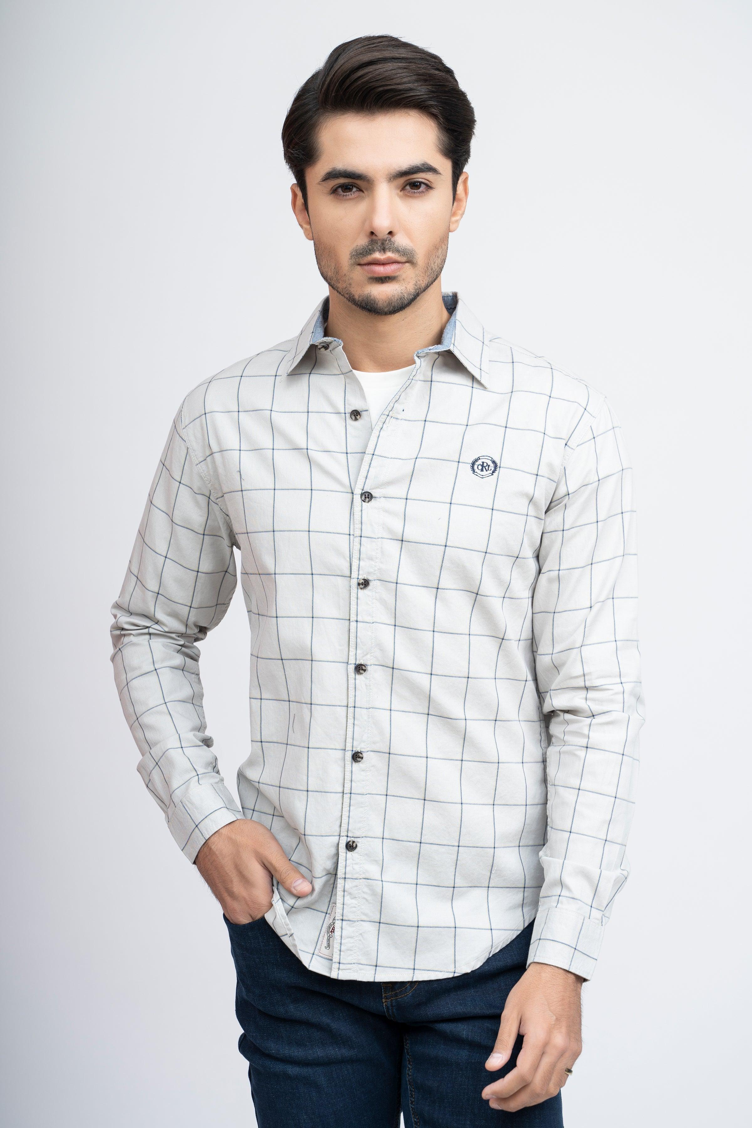 CASUAL SHIRT F/S GREY CHECK at Charcoal Clothing
