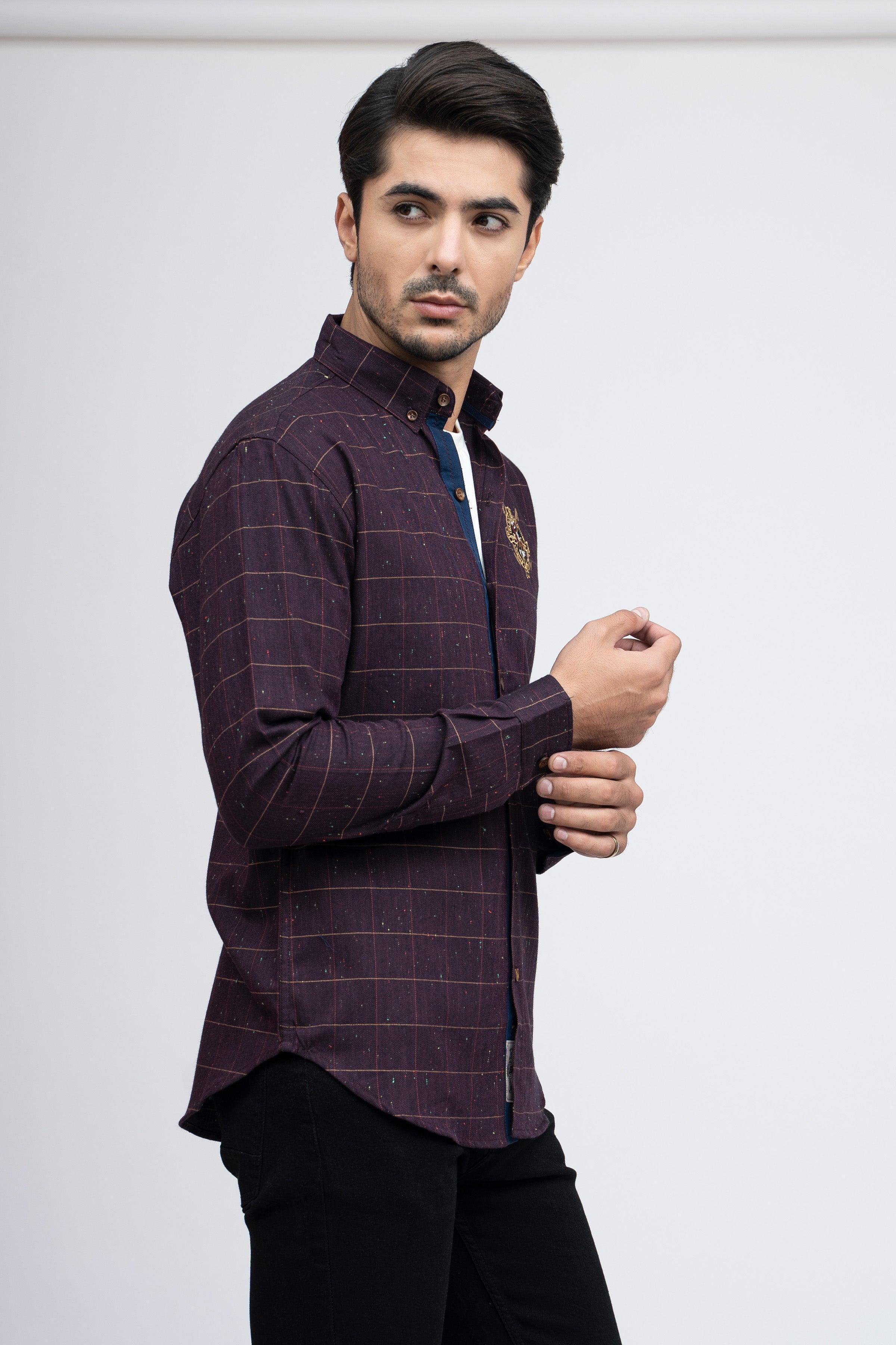 CASUAL SHIRT F/S MAROON CHECK at Charcoal Clothing