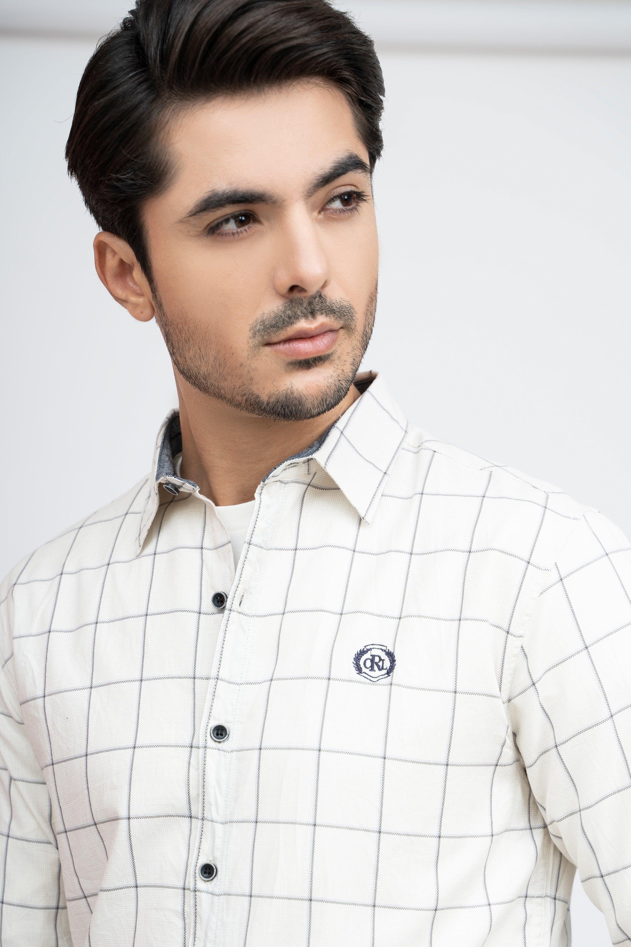 CASUAL SHIRT F/S OFF WHITE at Charcoal Clothing