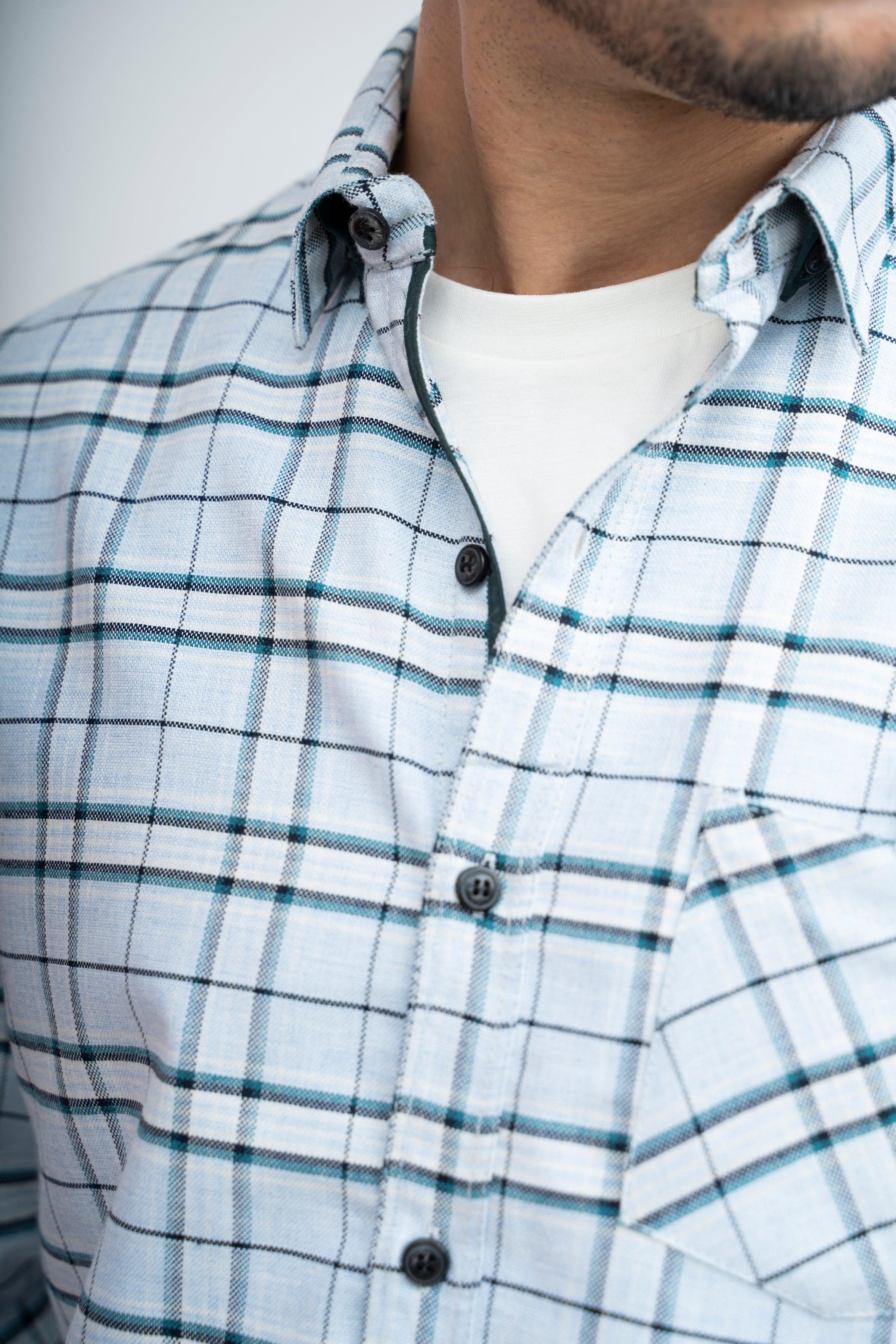 CASUAL SHIRT F/S SKY BLUE CHECK at Charcoal Clothing