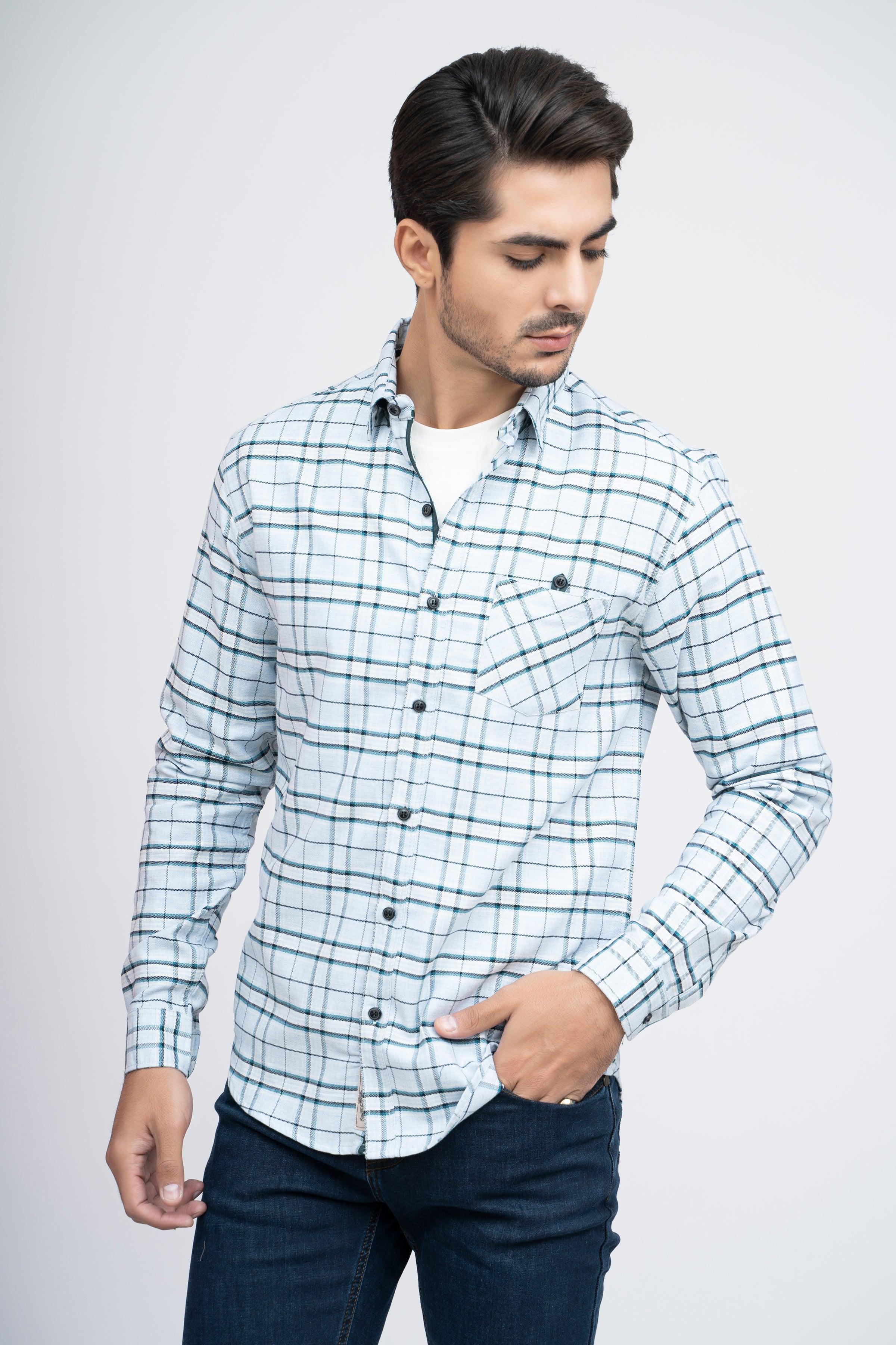 CASUAL SHIRT F/S SKY BLUE CHECK at Charcoal Clothing