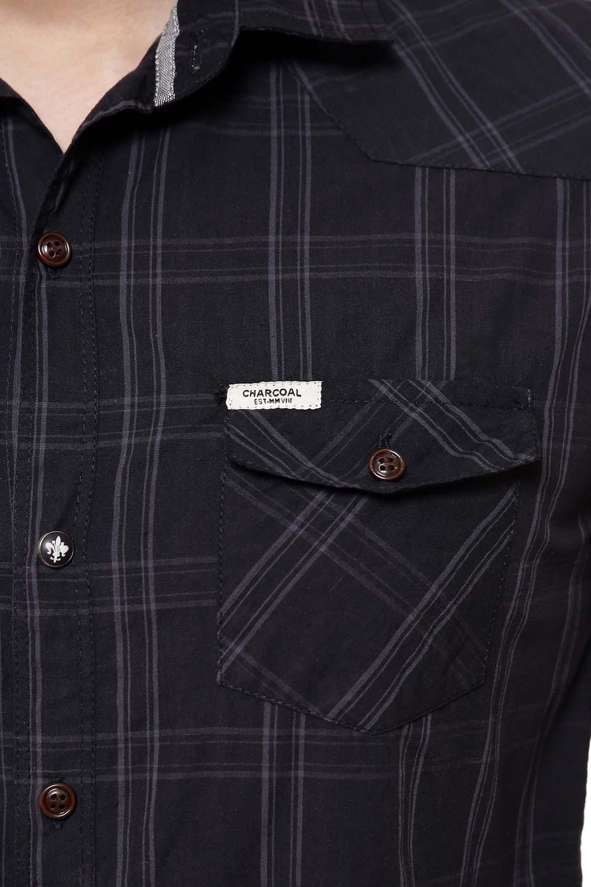 CASUAL SHIRT FULL SLEEVE BLACK CHECK SLIM FIT at Charcoal Clothing