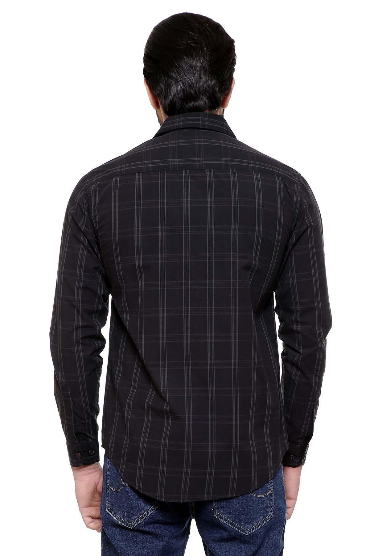 CASUAL SHIRT FULL SLEEVE BLACK CHECK SLIM FIT at Charcoal Clothing